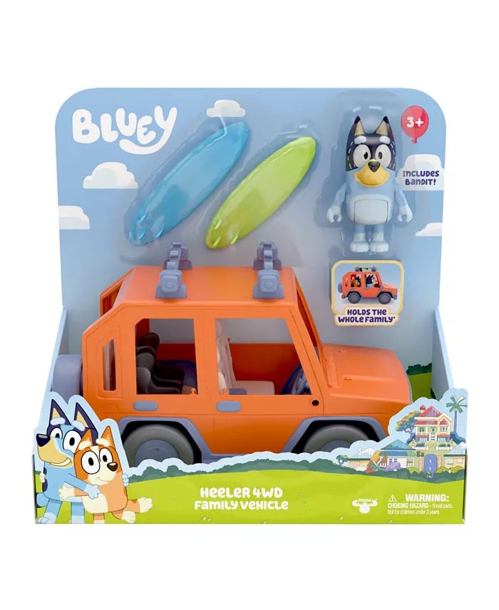 Bluey Heeler 4WD Family Cruiser Toy Car Playset with Bandit Figure & Surfboards - Interactive Kids Pretend Play Vehicle for Outdoor Adventures & Beach Fun