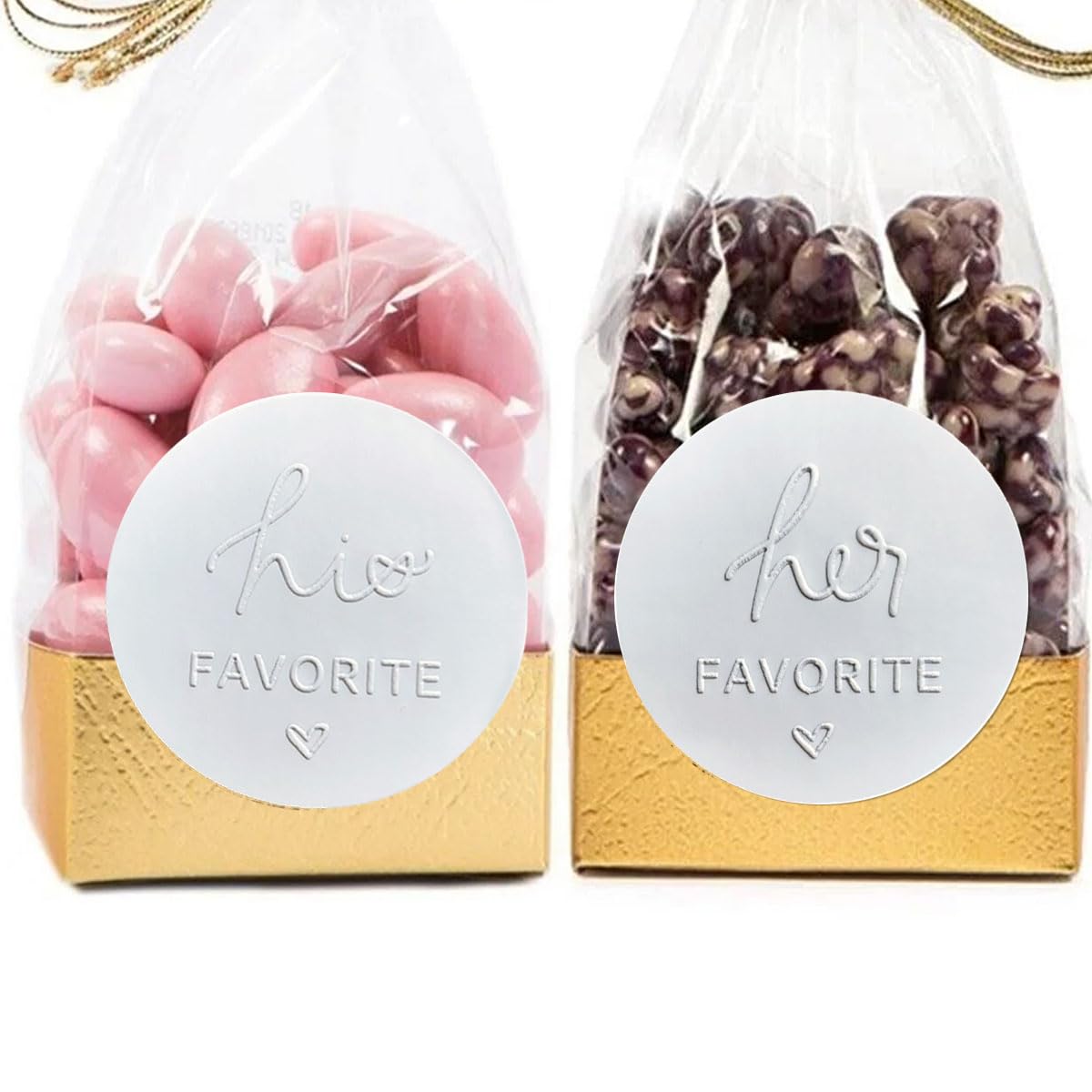 60pcs His & Her Wedding Favor Stickers - Premium Embossed Candy Bag Seals for Bridal Showers, Receptions & Party Decorations (60 His + 60 Her) - Perfect for DIY Wedding Favors, Candy Wraps & Gift Packaging