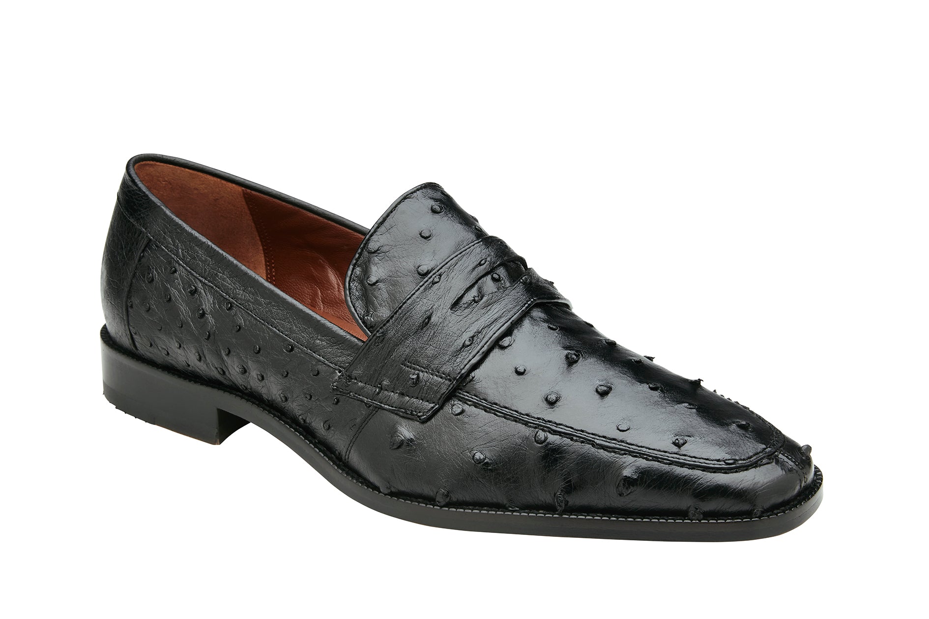 Belvedere Espada Genuine Ostrich Leather Dress Shoes for Men - Black (02440) | Premium Business & Formal Occasion Footwear