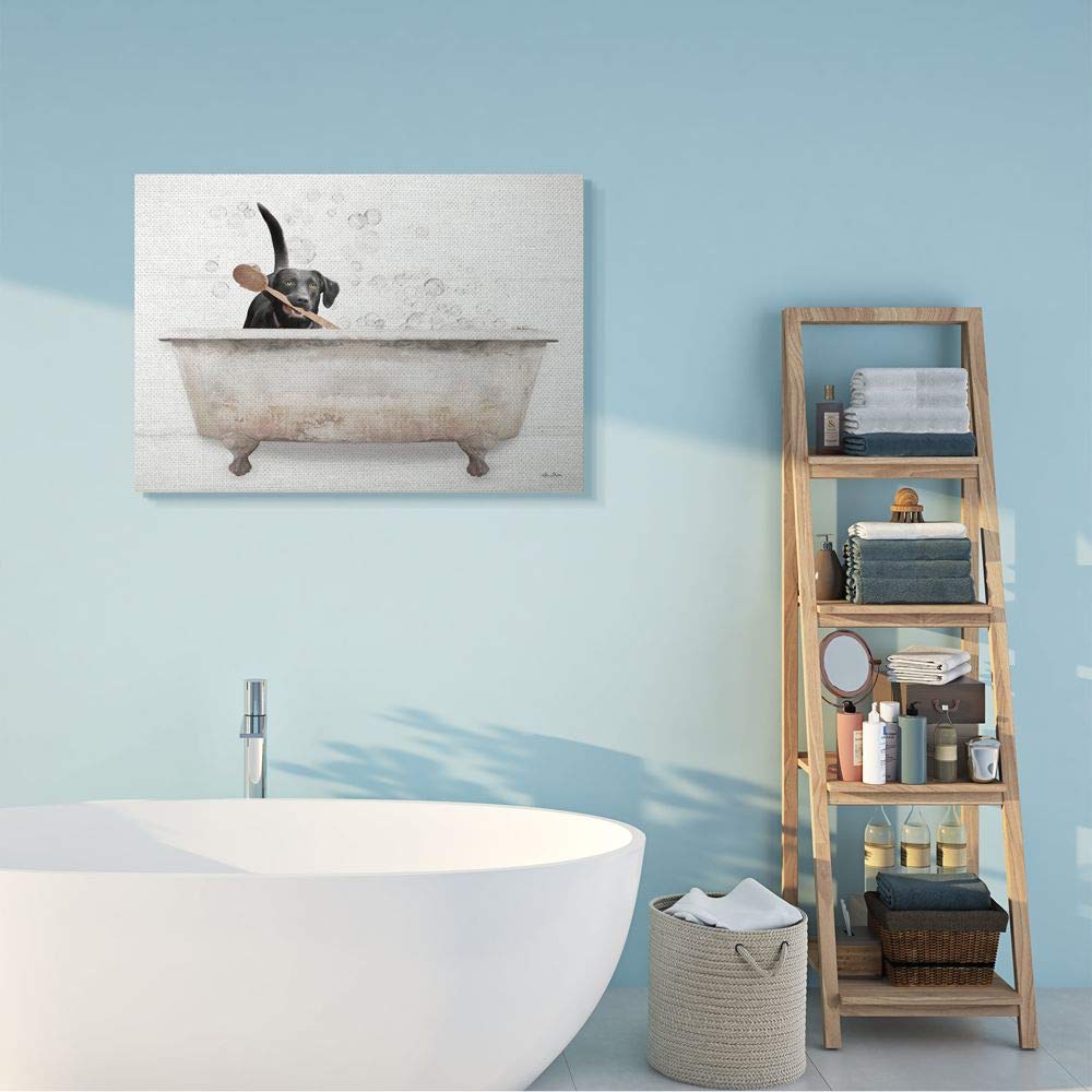 Stupell Industries Happy Labrador in Rustic Bubble Bath Wall Art - 30x40 Inches, Off-White Canvas Painting - Perfect for Bathroom Decor, Living Room, or Dog Lover's Gift