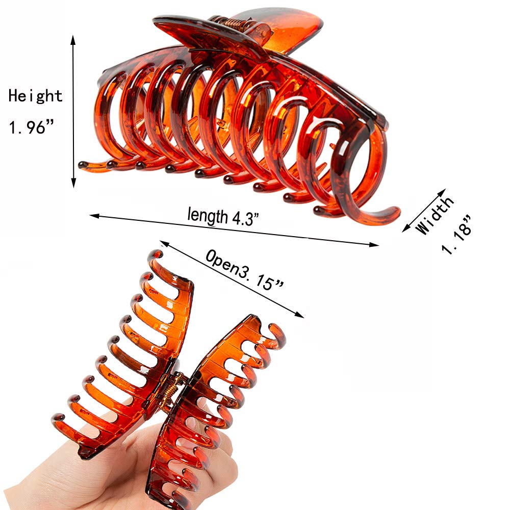 Kitiin Black Hair Claw Clips for Women - Strong Hold Large Jaw Clips for Thick, Fine & Thin Hair (3-Pack, Tortoise Shell Design) - Perfect for Updos, Ponytails & Everyday Hairstyles