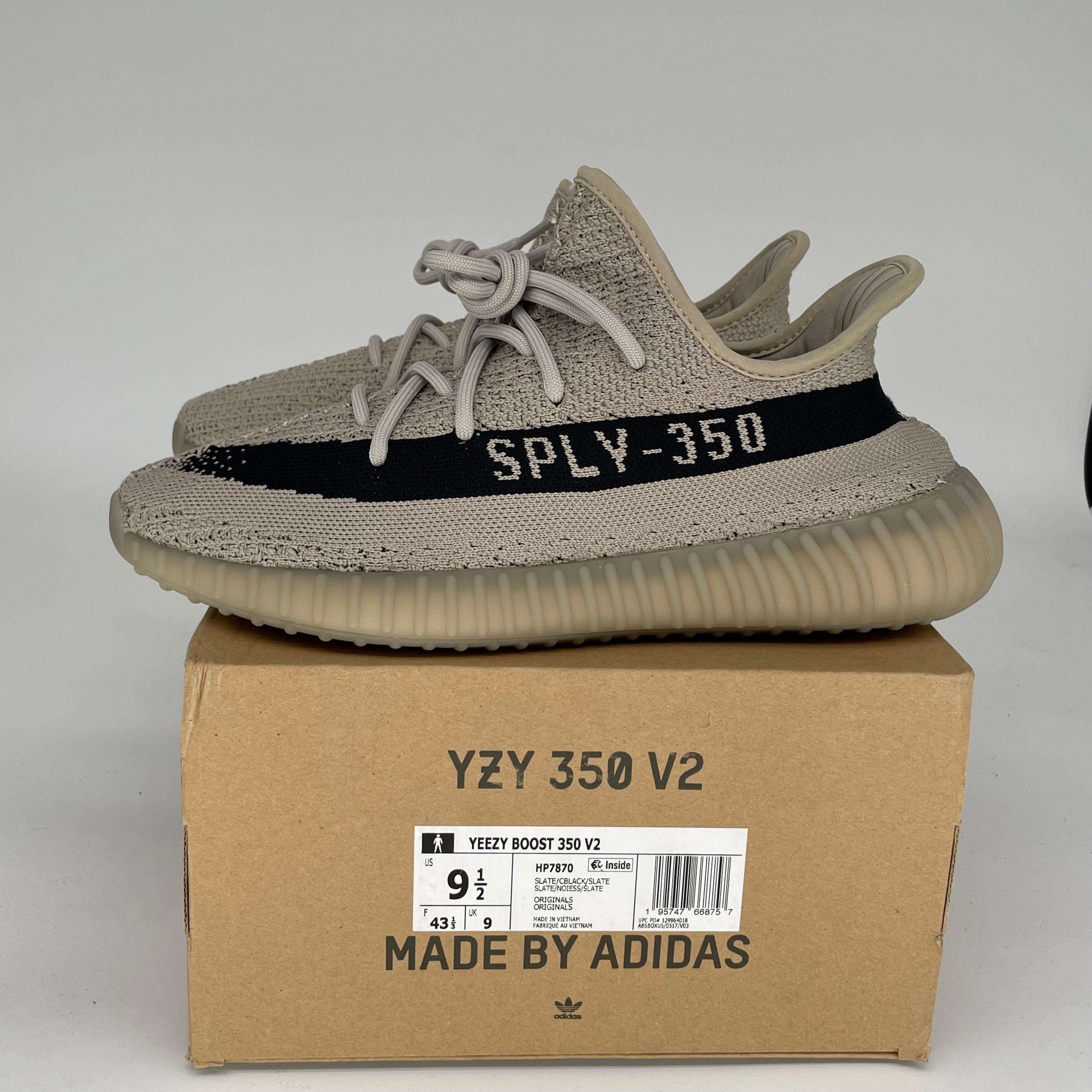 Adidas Yeezy Boost 350 V2 Slate Grey Sneakers - Men's Size 9.5 (HP7870) | Comfortable Running Shoes for Gym, Workout & Casual Wear