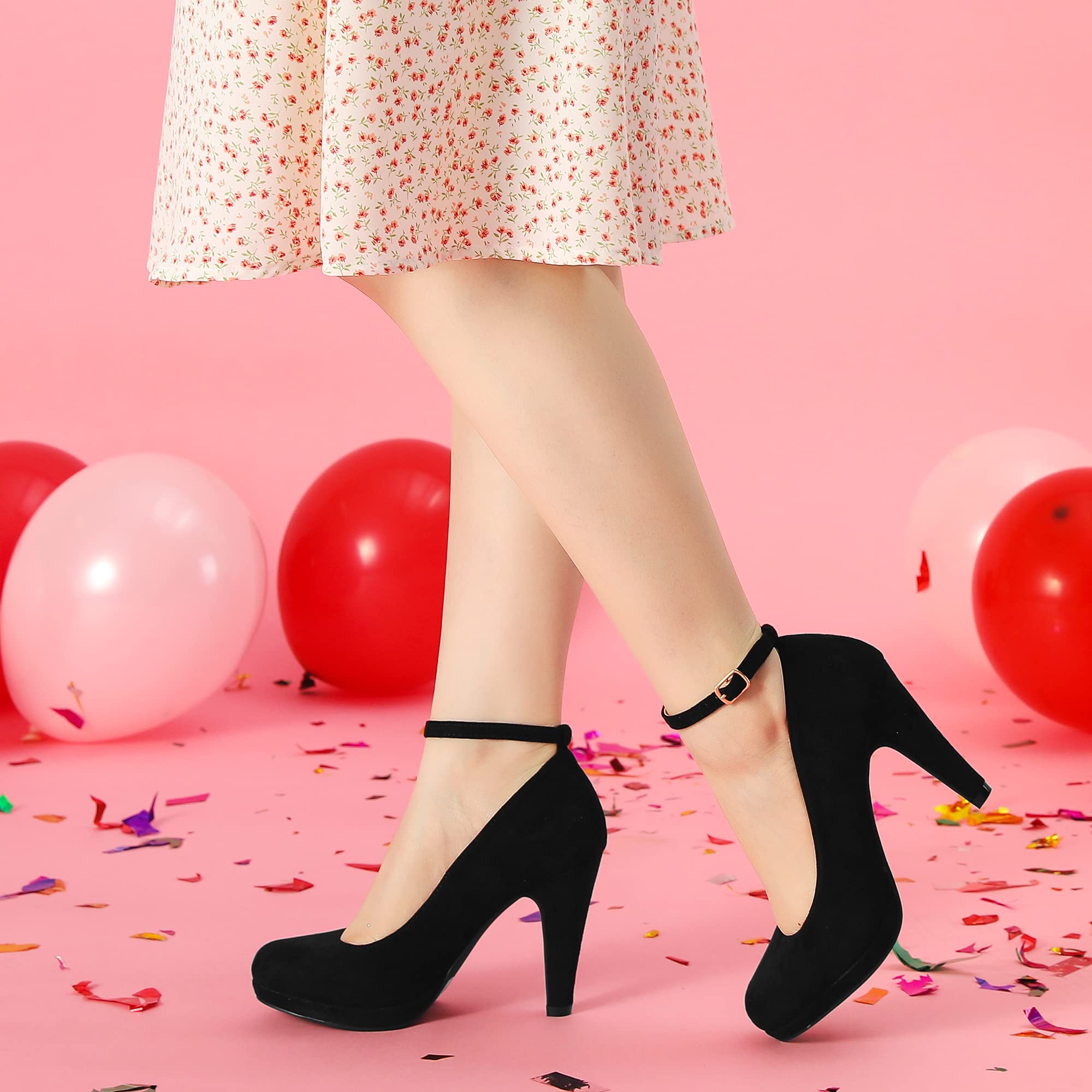 Perphy Women's Mary Jane Pumps - Round Toe Stiletto Heels for Dressy Occasions, Work & Date Nights