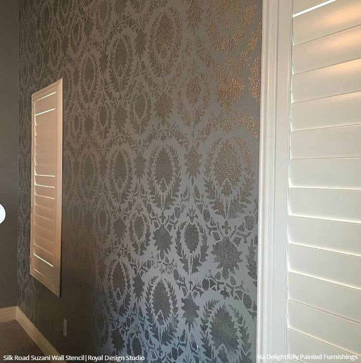 Handmade Silk Road Suzani Wall Stencil - Traditional Floral Pattern for DIY Home Decor, Wall Painting & Boho Interior Design