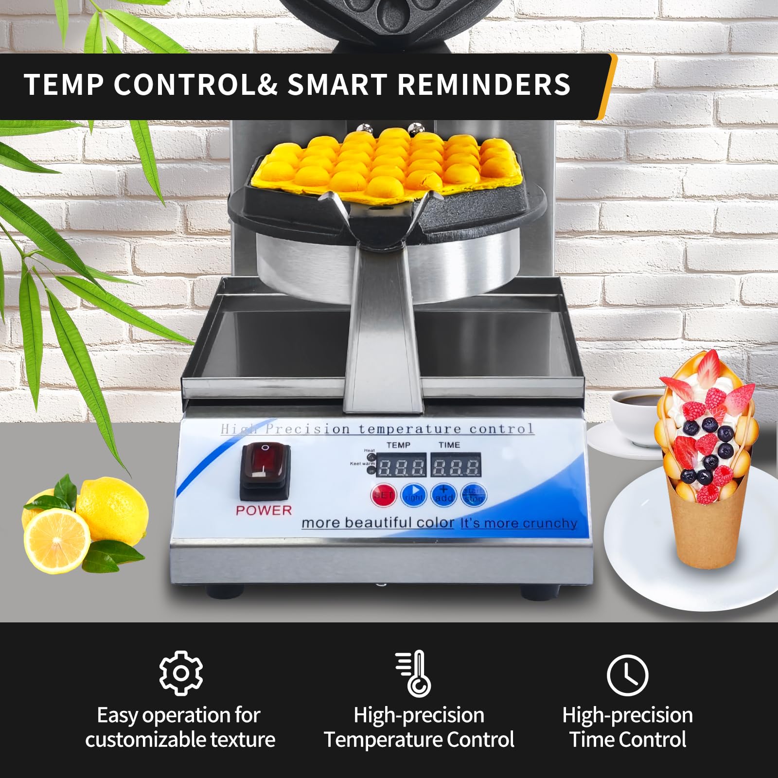 Professional Commercial Bubble Waffle Maker - Digital Non-Stick Stainless Steel Hong Kong Egg Waffle Machine for Restaurants, Bakeries & Coffee Shops (110V) - Perfect for Breakfast Service, Dessert Menus & Cafe Snacks