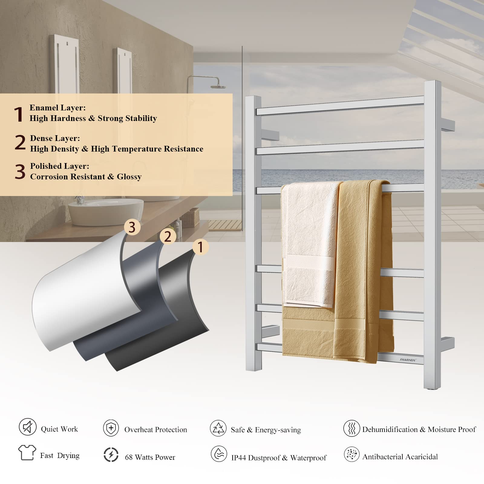 Polished Chrome Electric Towel Warmer - Wall Mounted Bathroom Heated Towel Rack, 6-Bar Stainless Steel Drying Rack (26.77x20.47x4.13 inches, 68W, Model ETW13C) - Perfect for Spa-Like Bathroom Luxury & Cozy Towel Warming