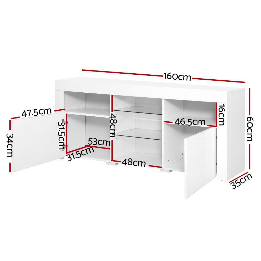 Artiss 160cm White Bobi Entertainment TV Stand with LED Lighting - Perfect for Living Room, Bedroom & Home Theater Setup