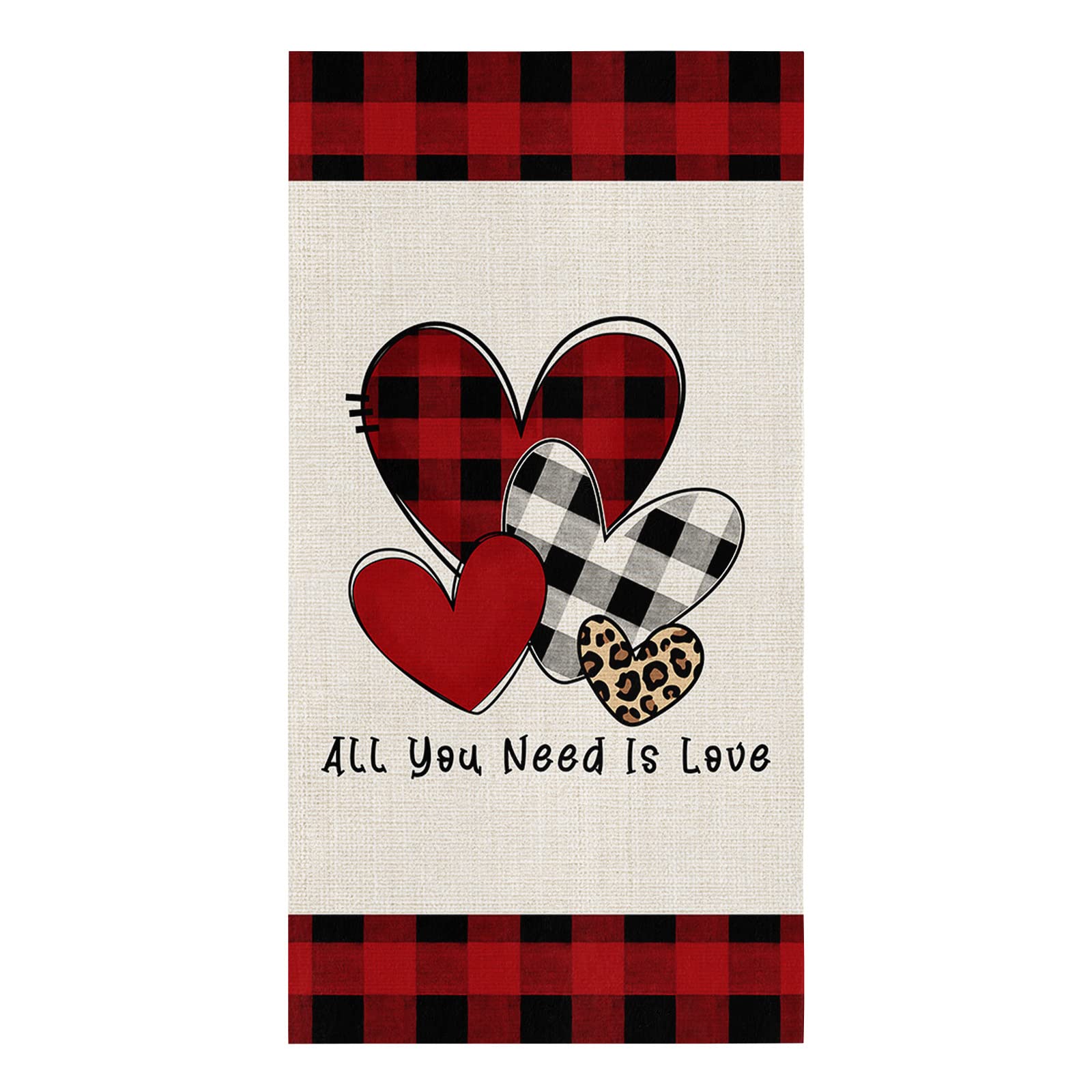 Premium Microfiber Kitchen Towels Set - Super Absorbent & Reusable Dish Cloths (18x28 Inch) - Valentine's Day Heart Pattern Buffalo Plaid Design for Kitchen, Bar & Tea Towels - Perfect for Dish Drying, Counter Cleaning & Home Decor