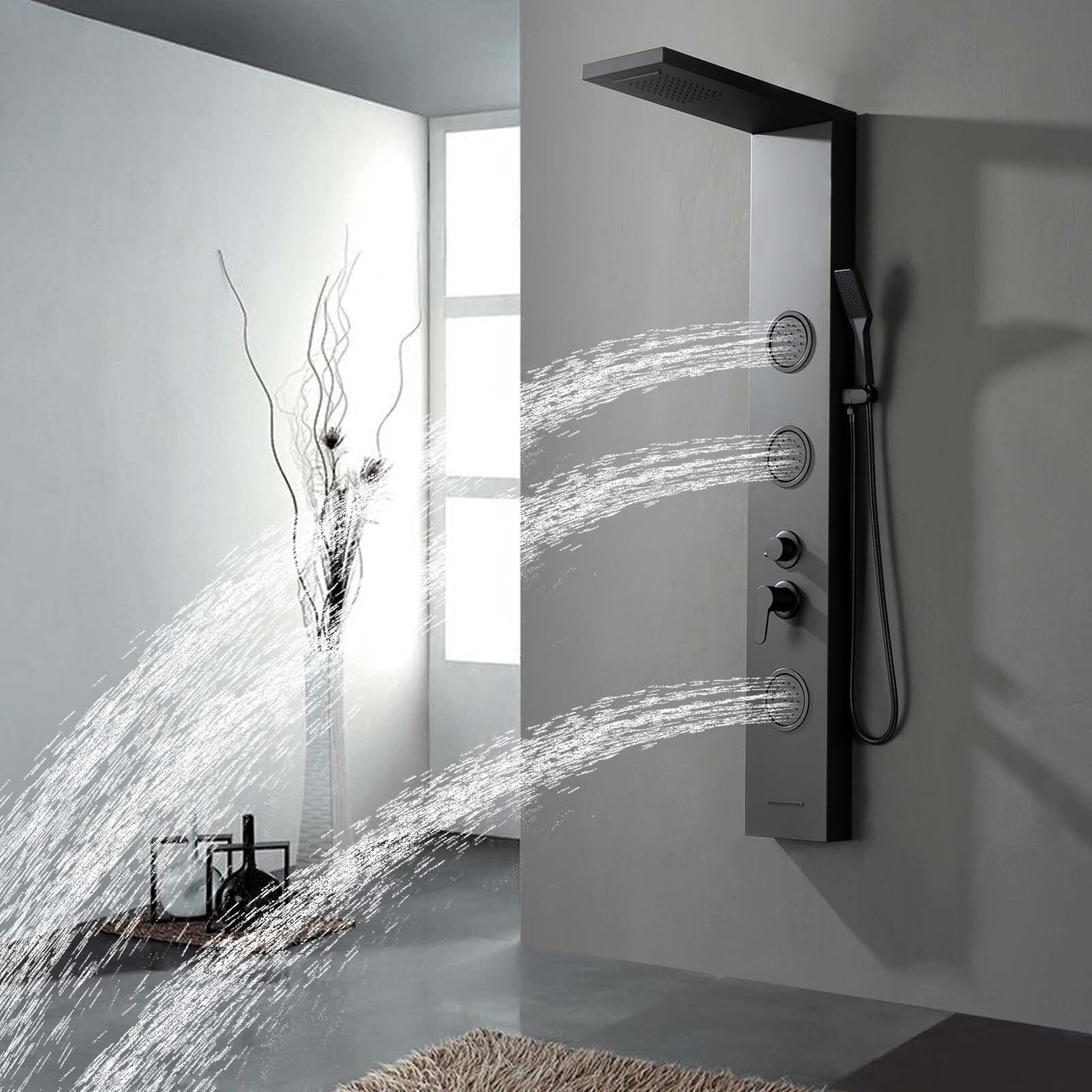 Stainless Steel Multi-Function Shower Panel Tower System with Rainfall Shower Head, 3 Body Jets, Handheld Shower Wand & Tub Spout - Luxury Bathroom Upgrade for Spa-Like Experience