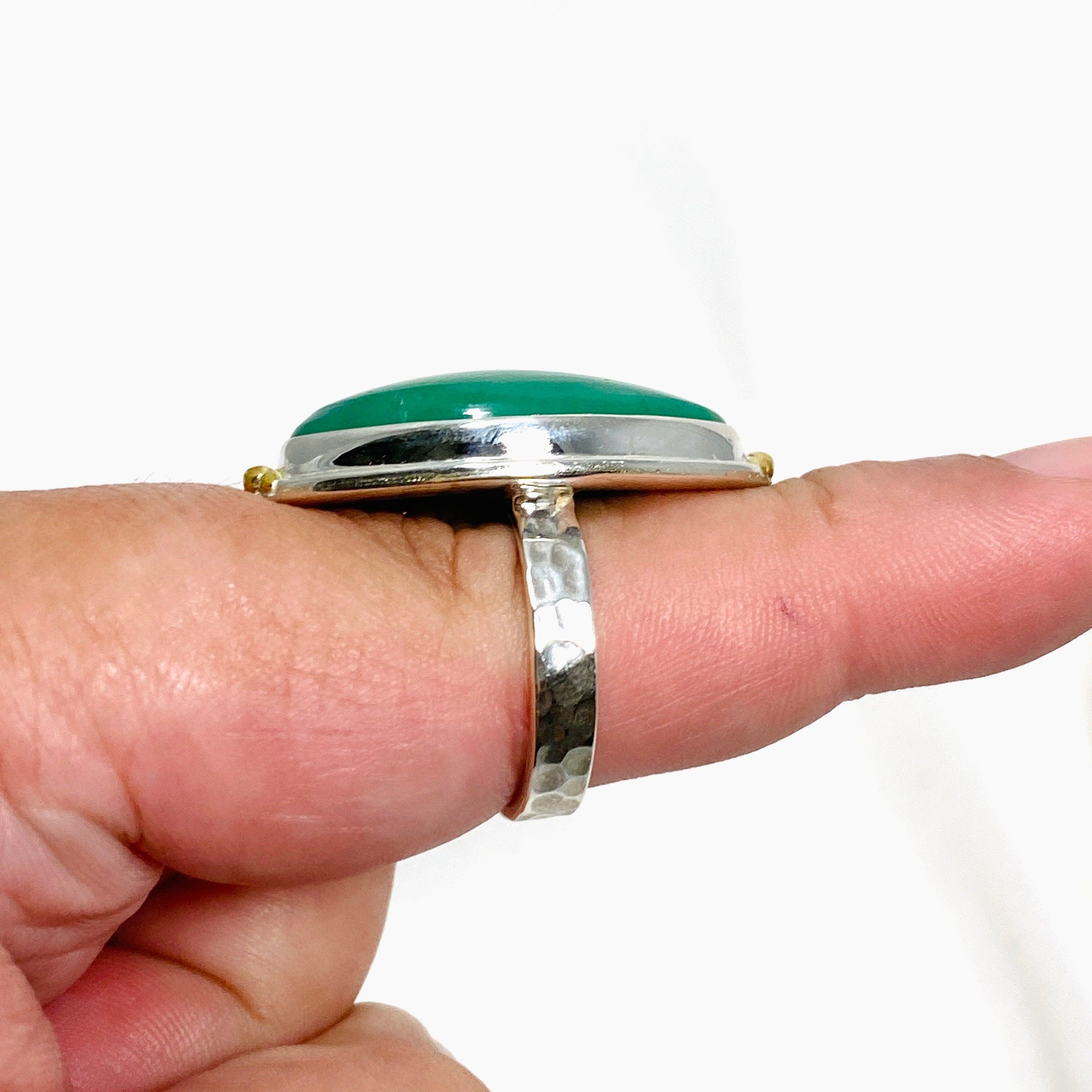 Chrysoprase Marquise Ring in Decorative Setting - Size 9 KRGJ3243 | Elegant Green Gemstone Jewelry for Women, Perfect for Weddings, Parties & Special Occasions