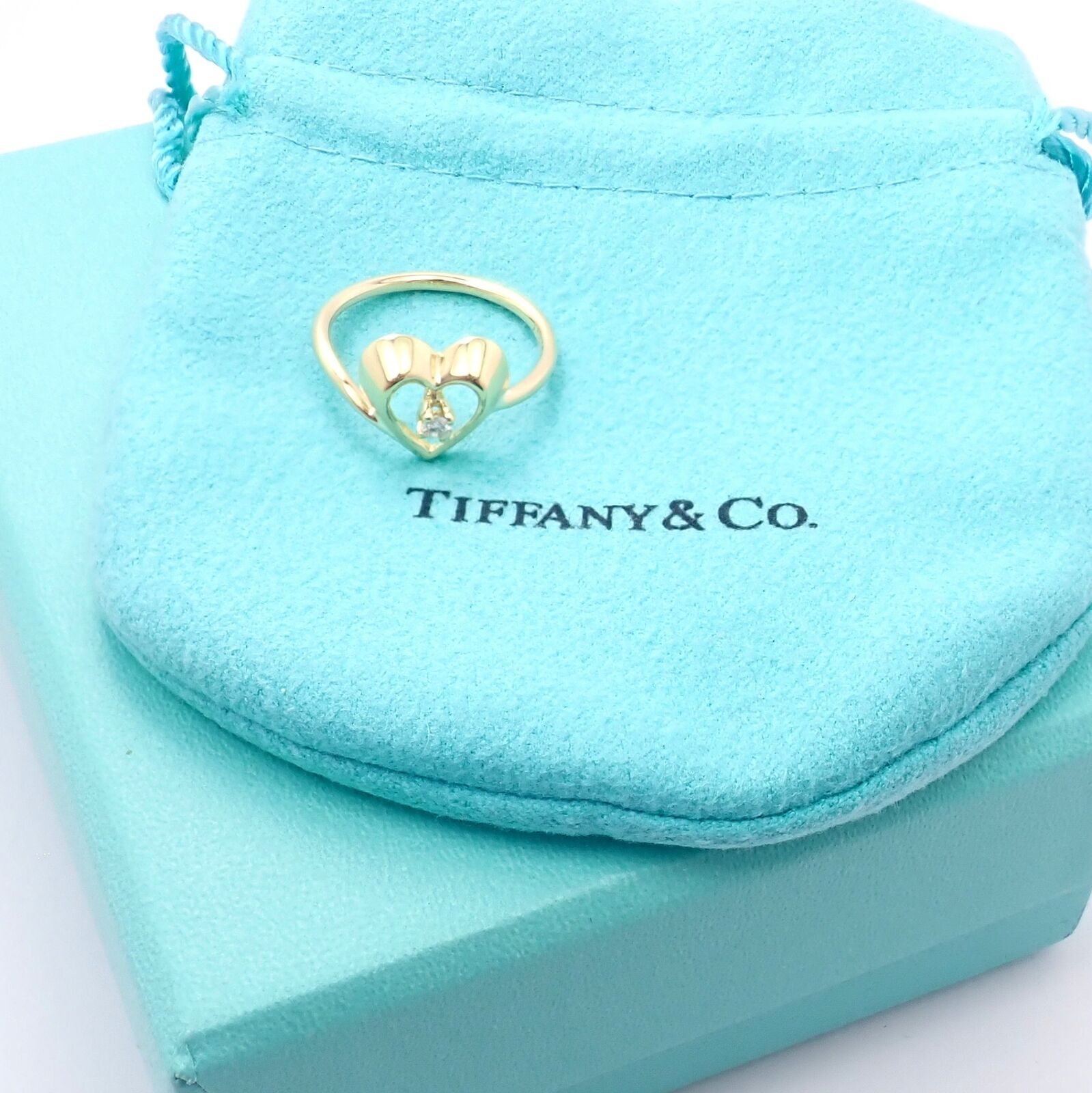 Authentic Vintage Tiffany & Co 18k Yellow Gold Diamond Heart Ring - Elegant Jewelry for Women, Perfect for Anniversary Gifts & Special Occasions
