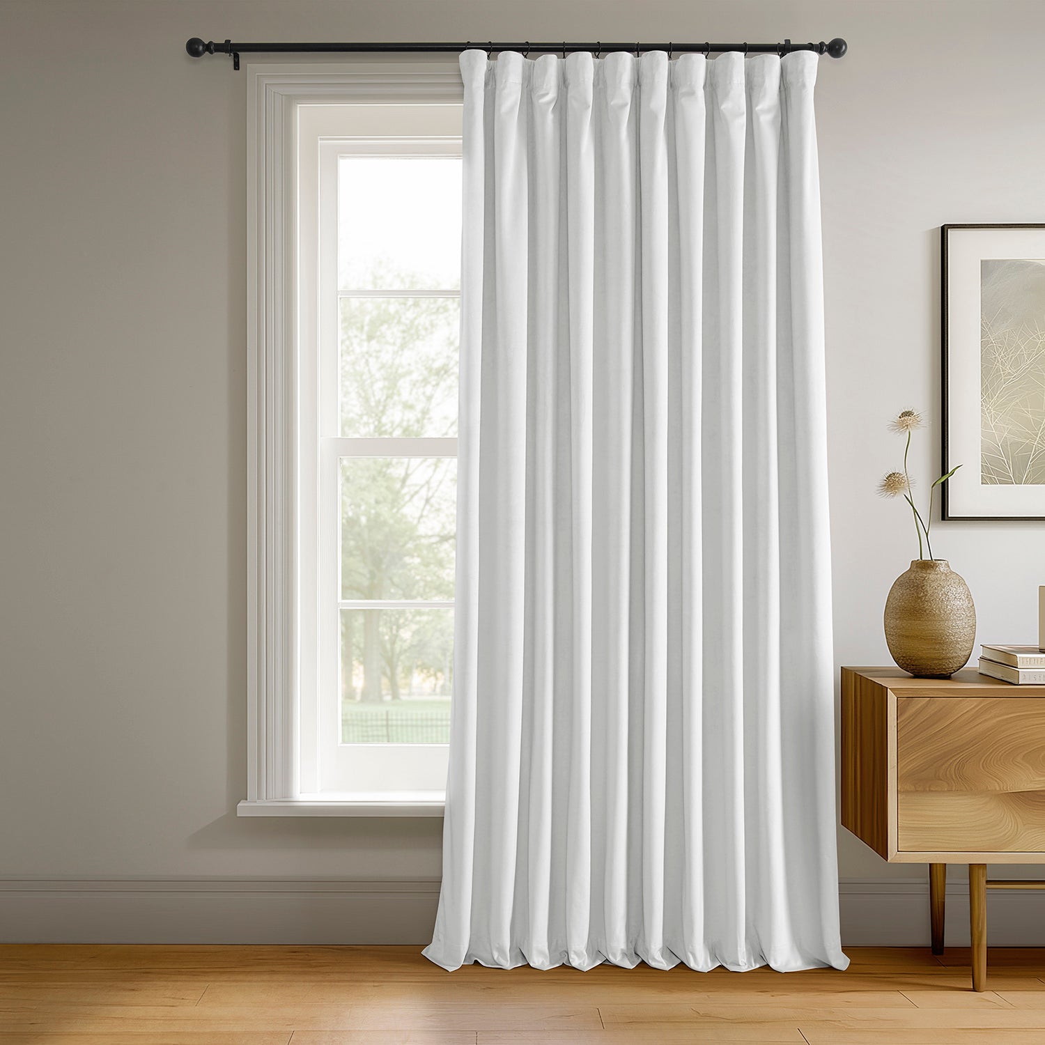 Premium White Signature Extra Wide Velvet Blackout Curtains for Bedroom & Living Room - Noise Reducing, Thermal Insulated, Light Blocking Window Drapes