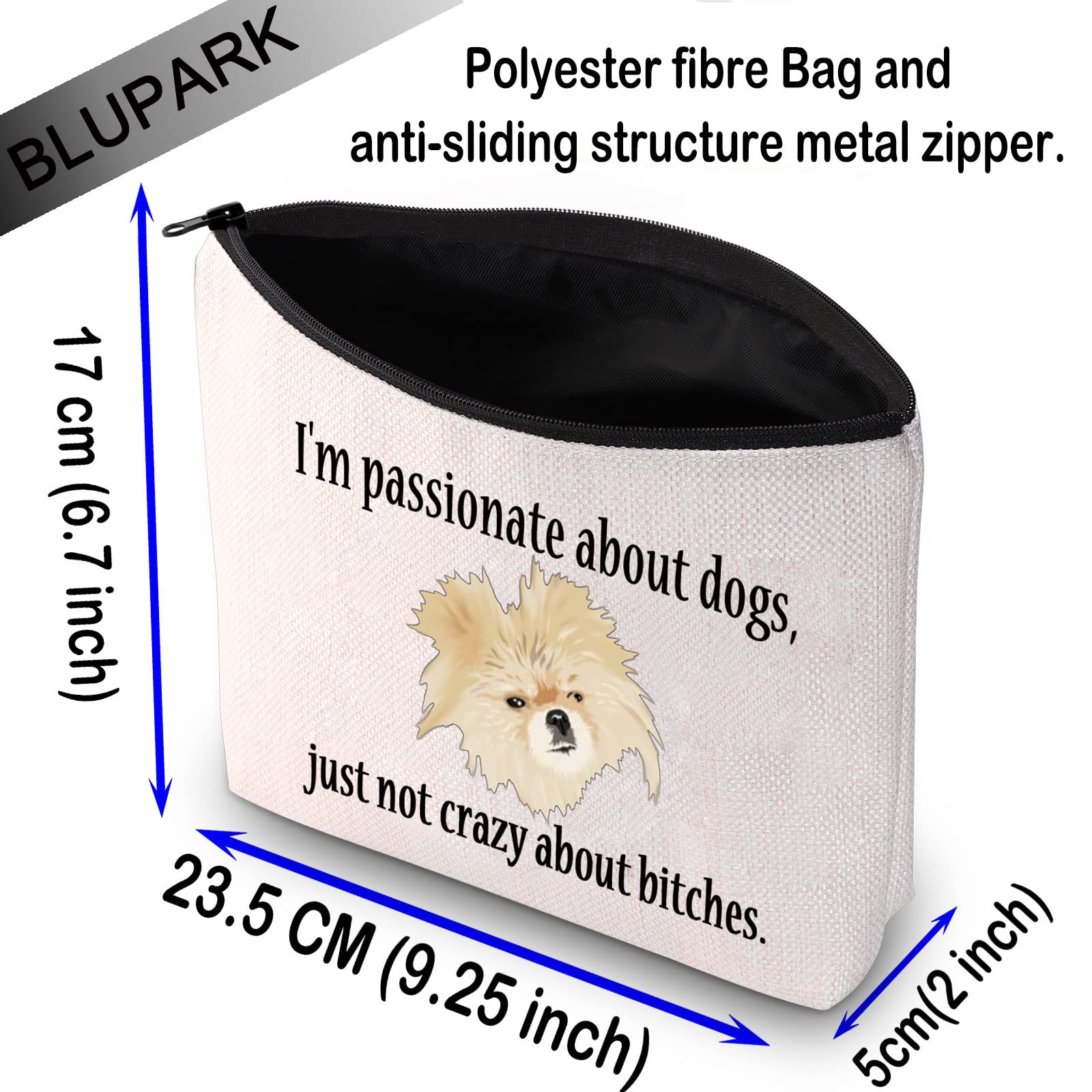BLUPARK Real Housewives TV Show Themed Makeup Bag - Dog Lover Cosmetic Pouch for Fans (I'm Passionate About Dogs Not Crazy) - Perfect Gift for Reality TV Fans & Pet Lovers