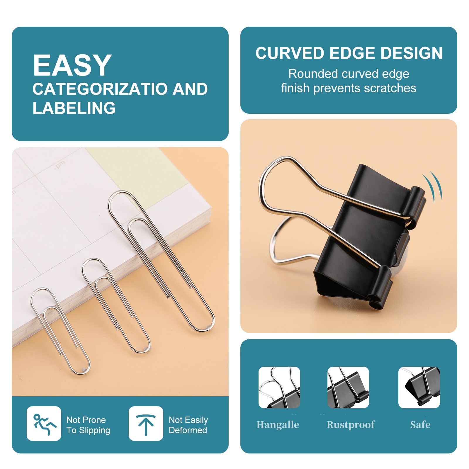 360 Pcs Binder Clips & Paper Clips Set - Assorted Sizes with Storage Container (Silver & Black) | Heavy Duty Office Supplies for Organizing Documents | Perfect for Office, Home, School & Craft Projects