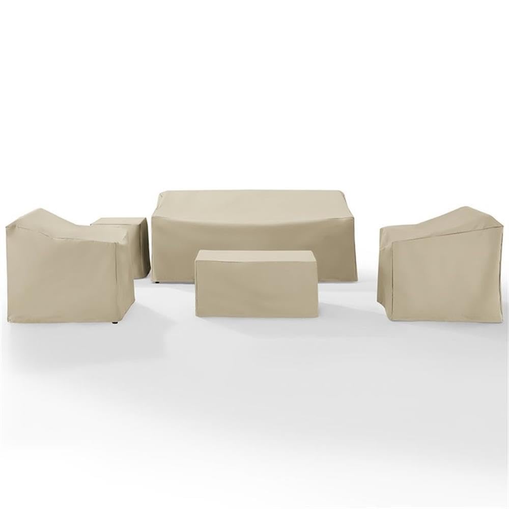 Crosley Waterproof 5-Piece Patio Furniture Cover Set for Outdoor Sofa, Chairs & Tables - Tan | All-Weather Protection for Patio, Deck & Garden Furniture