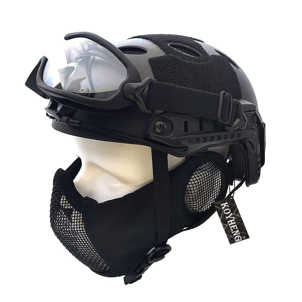 Tactical Airsoft Fast Helmet with Foldable Half-Face Mesh Mask & Goggles - Full Face Protection Set for Airsoft, Paintball, and Outdoor Sports
