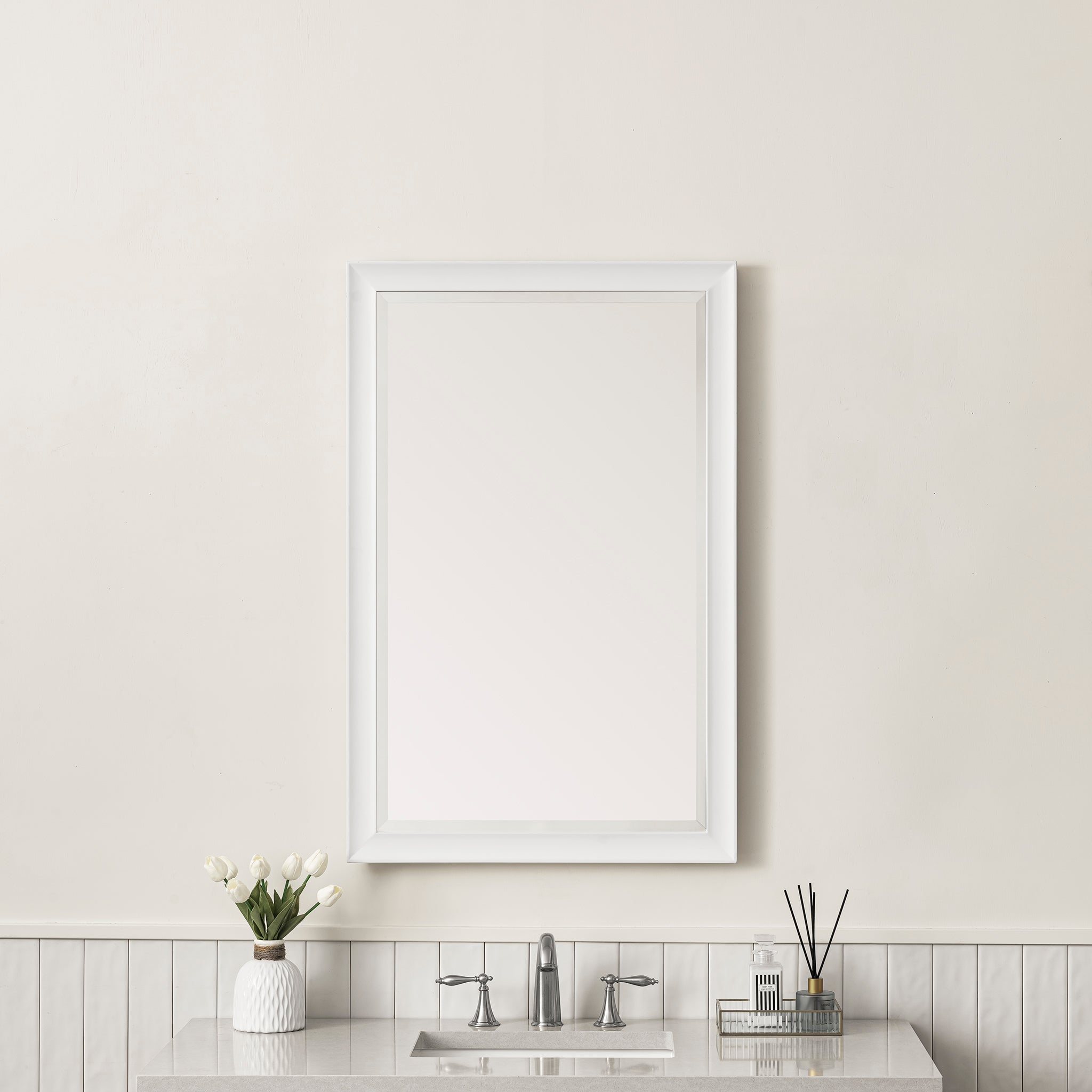 Glenbrooke 26-Inch Round Wall Mirror - Bright White Finish - Perfect for Bathroom, Bedroom & Entryway Decor