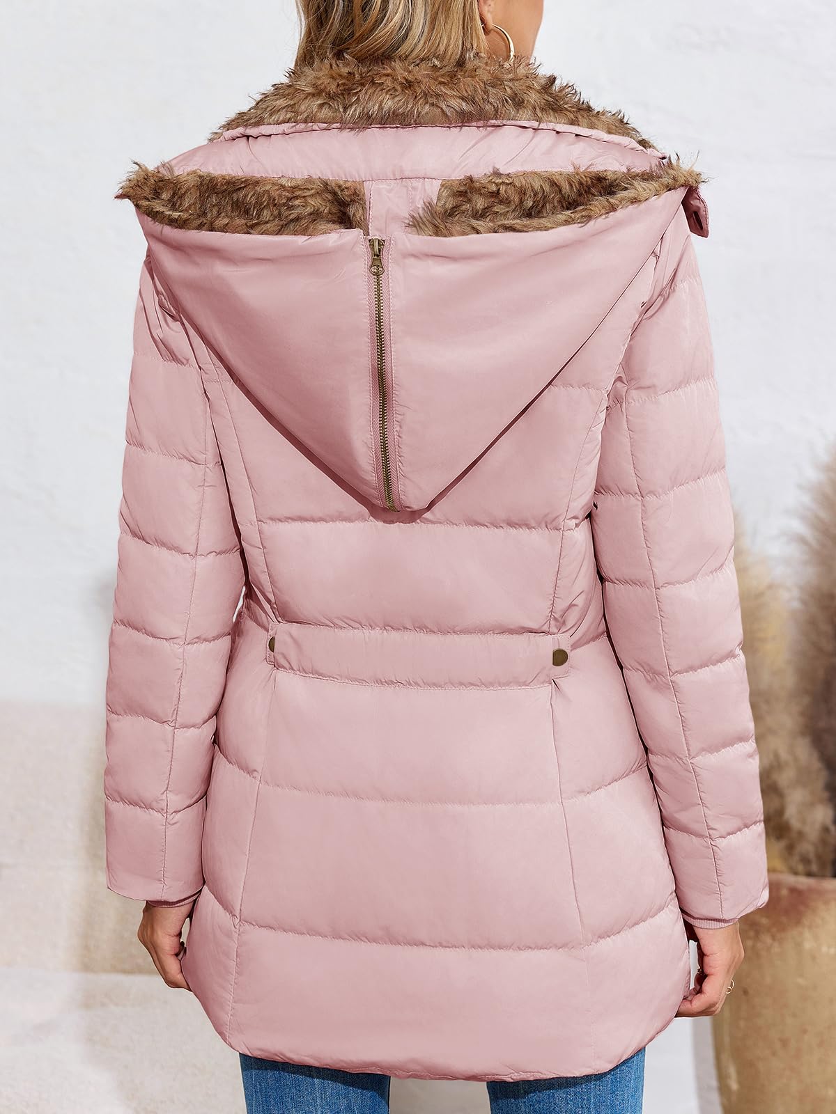 Women's Winter Coat with Faux Fur Lining & Hood - Remikstyt Zipper Down Jacket for Cold Weather, Outdoor Activities & Casual Wear