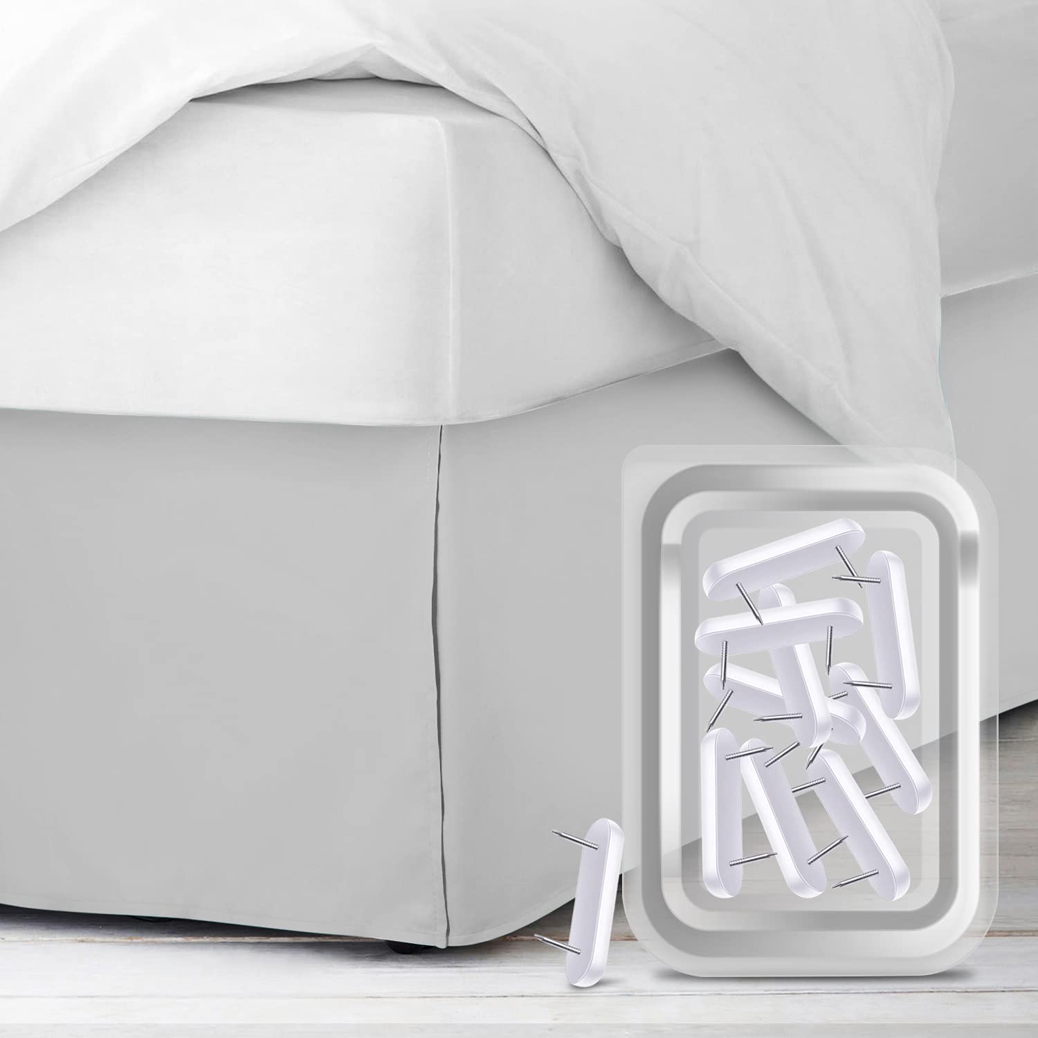 Empyrean Twin Bed Skirt - 14 Inch Drop Microfiber Dust Ruffle with 8 Pins - Silver Light Gray | Perfect for Guest Rooms, Dorms & Kids' Bedrooms