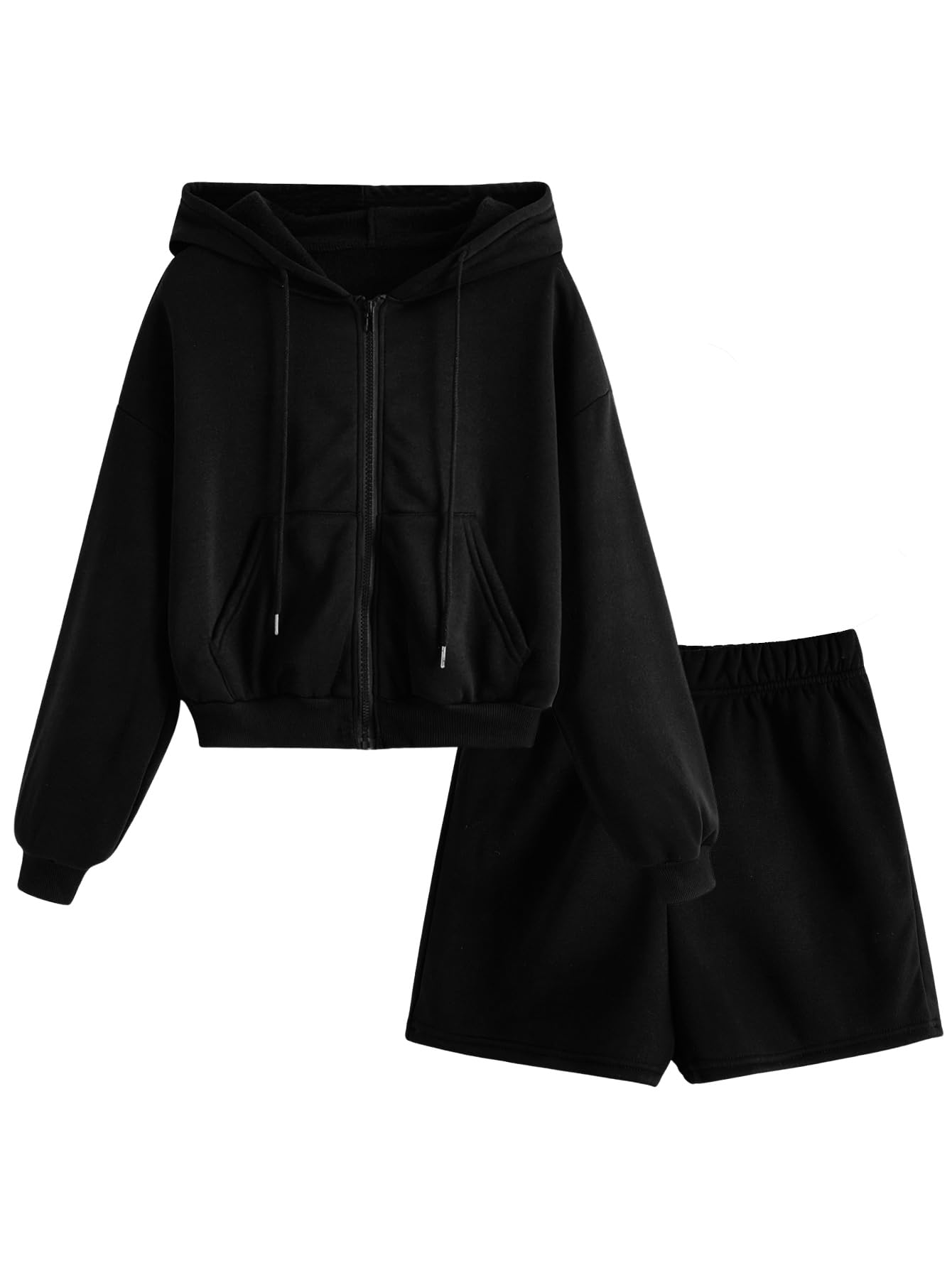 Verdusa Women's 2-Piece Sweatsuit Set - Zip Up Hoodie & Elastic Waist Shorts, Casual Lounge Wear for Home, Gym, or Running | Comfortable Athleisure Outfit