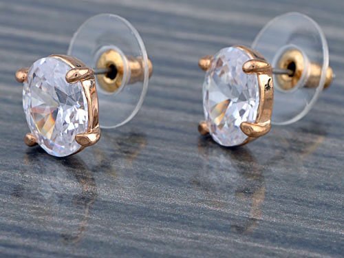 Alilang Women's Crystal Stud Earrings - Round & Oval Gold Plated Clear Rhinestone Earrings for Daily Wear, Parties & Gifts