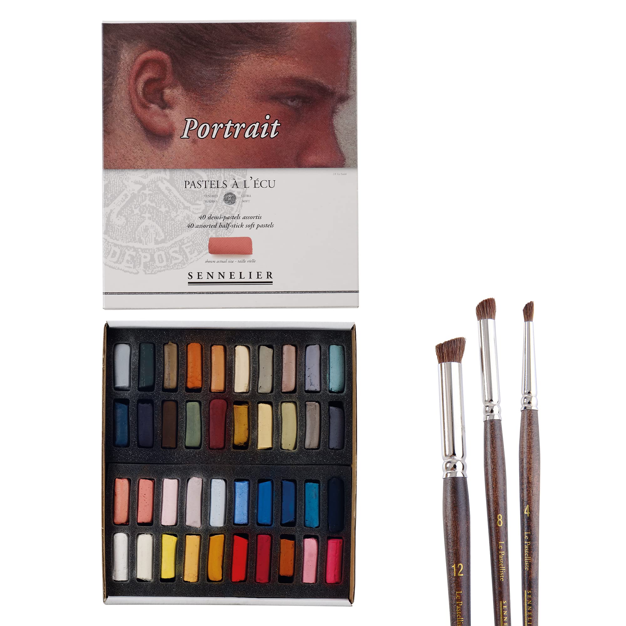 JERRY'S ARTARAMA Le Pastelliste 40-Portrait Soft Pastel Set with Professional Brushes - Artist-Grade Pastel Drawing Kit for Shading & Detailing (Includes Small/Medium/Large Brushes) - Perfect for Portrait Art, Landscape Painting & Pastel Sketching