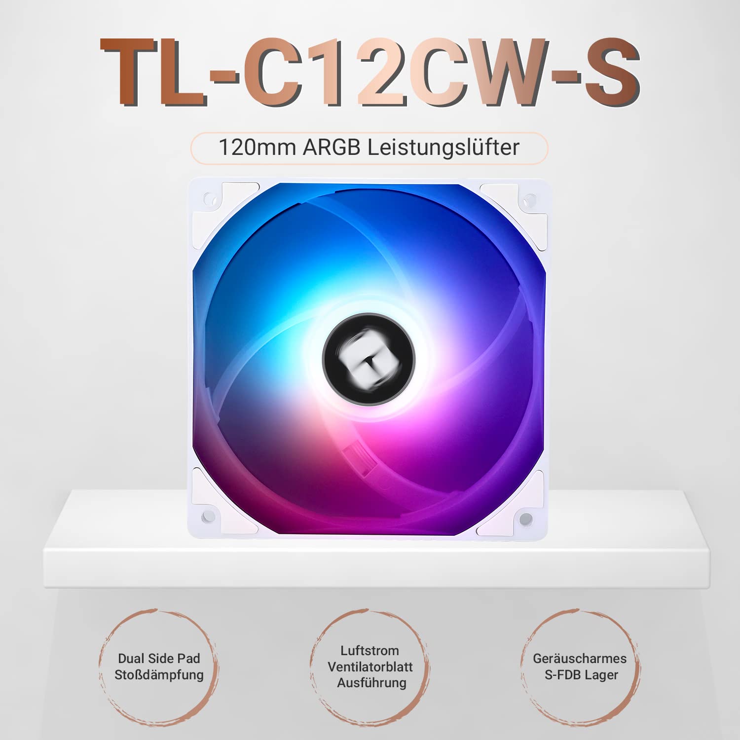 Thermalright TL-C12CW-S 120mm White ARGB PWM CPU Cooler Fan - Silent S-FDB Bearing, 1550RPM for PC Case Cooling | Perfect for Gaming Rigs & High-Performance Computer Builds