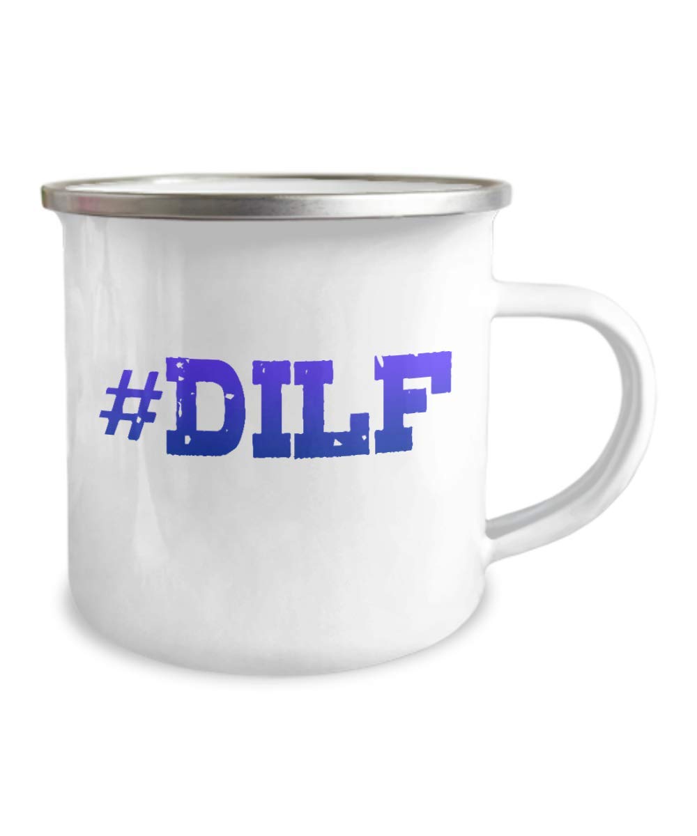 Zapbest DILF Coffee Mug - 12oz Stainless Steel Enamel Camping Mug for Dad, Husband & Father - White Insulated Travel Cup - Perfect for Camping, Office & Father's Day Gifts