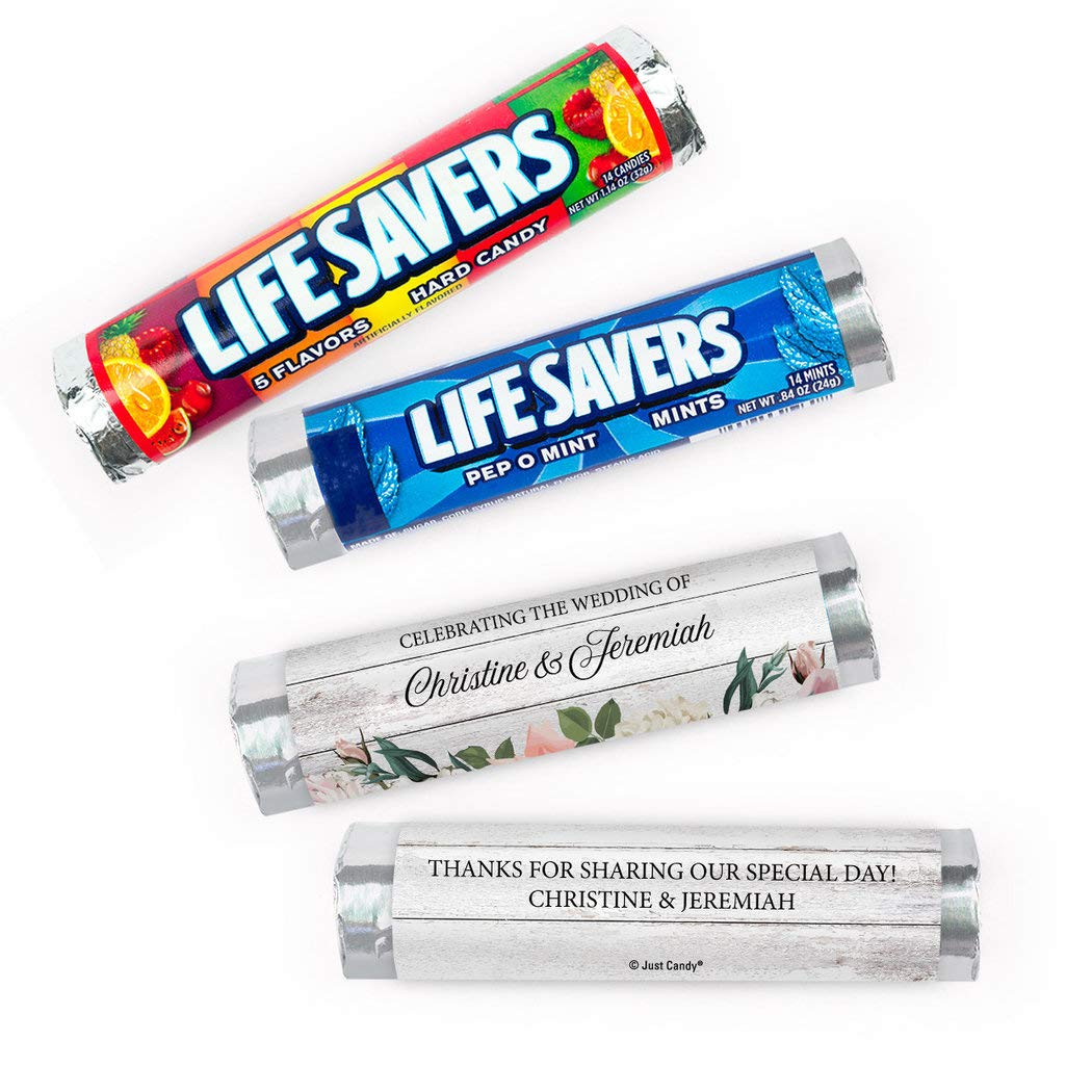 20 Pack Personalized Wedding Lifesavers Candy Rolls - Assorted 5 Fruit Flavors for Wedding Favors, Bridal Showers & Party Treats
