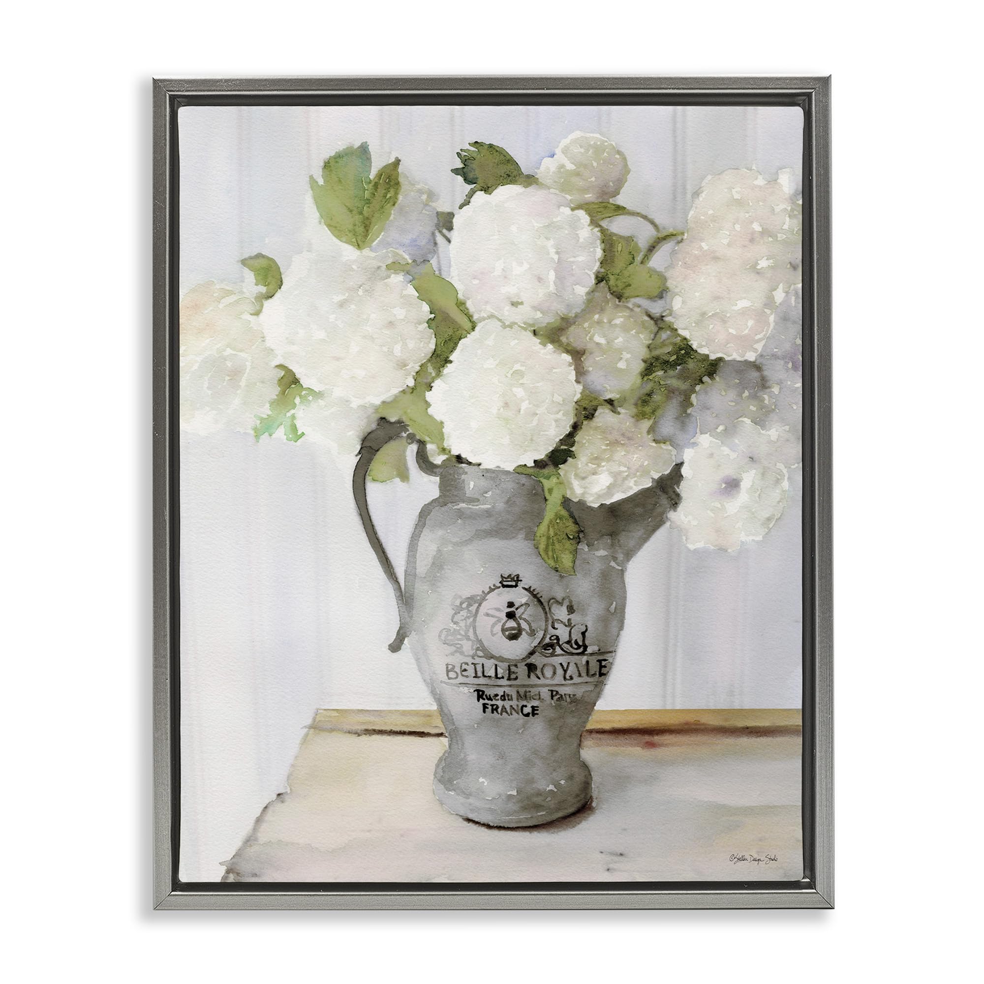 Stupell Industries White Hydrangea in French Country Pitcher Still Life Canvas Wall Art - Floral Home Decor for Living Room, Bedroom & Office - Designed by Stellar Design Studio