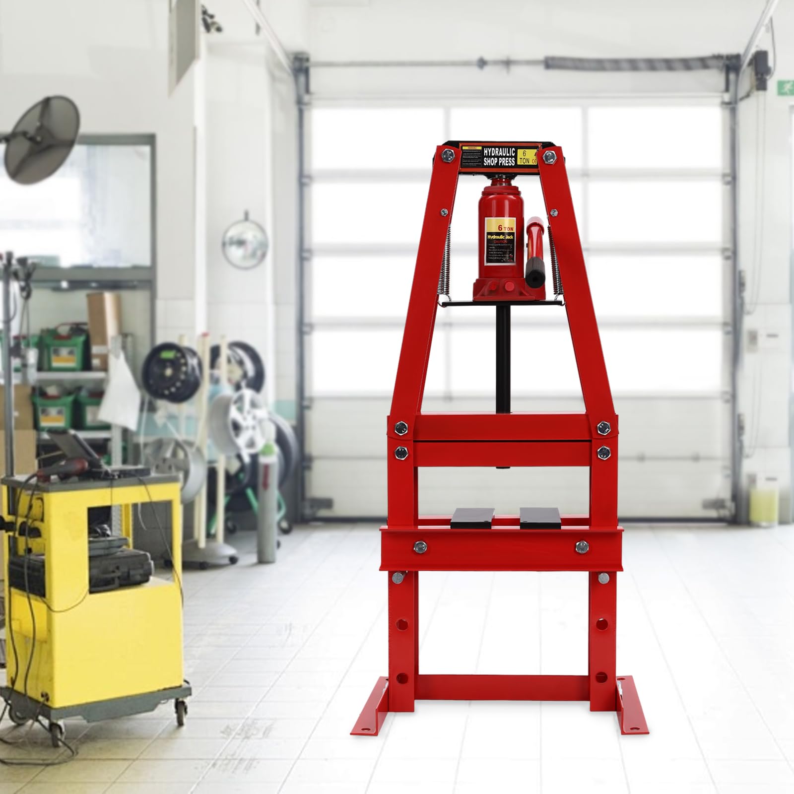 6-Ton Hydraulic Shop Press with Adjustable A-Frame & Press Plates - Heavy Duty Benchtop/Floor Press for Metalworking, Woodworking & Auto Repair (Red) - Perfect for Garage, Workshop & DIY Projects