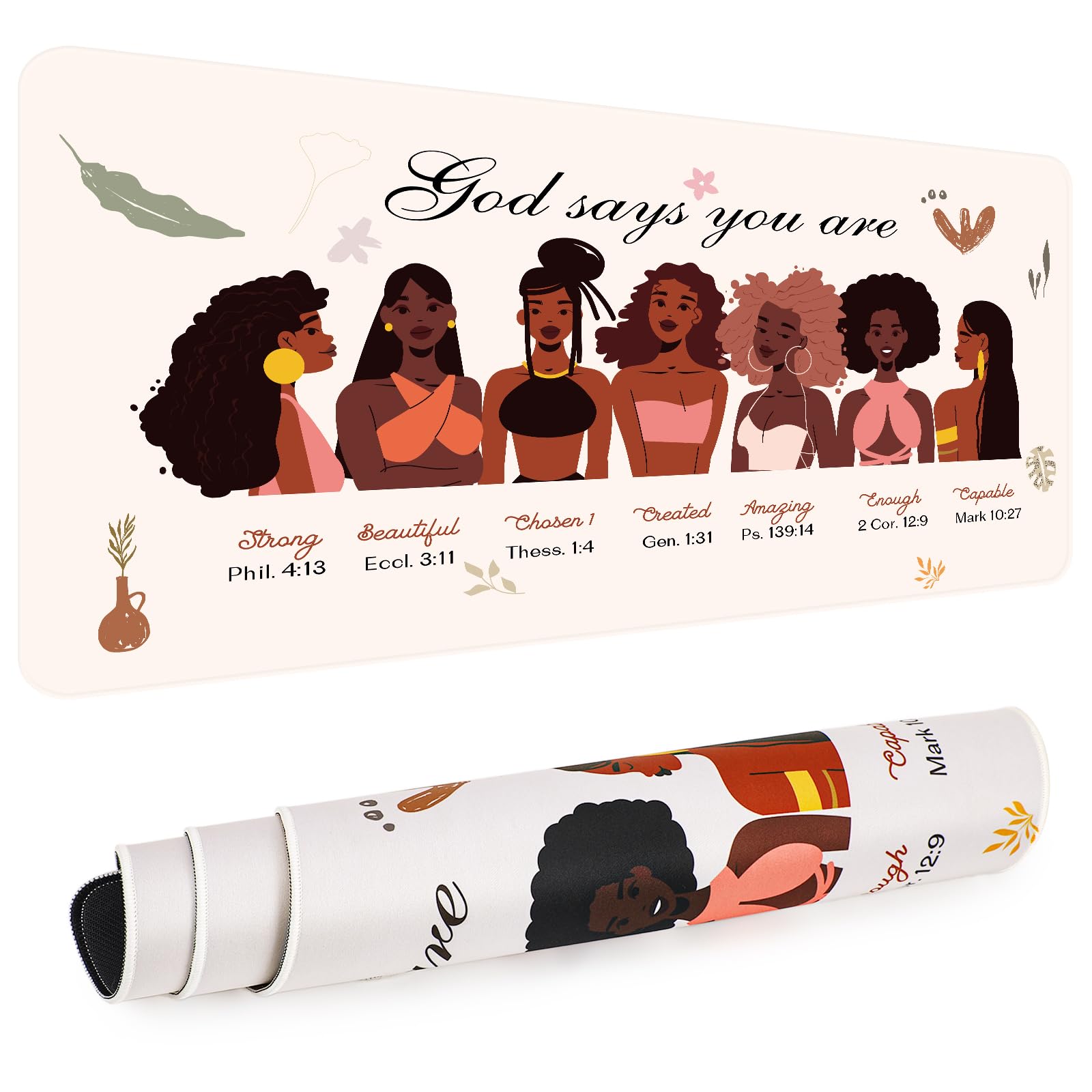AFRITEE Black Girl Christian Inspirational Quote Gaming Mouse Pad - Large Desk Protector for Office & Home, Black Art Gift for Women, Motivational Work & Study Accessory
