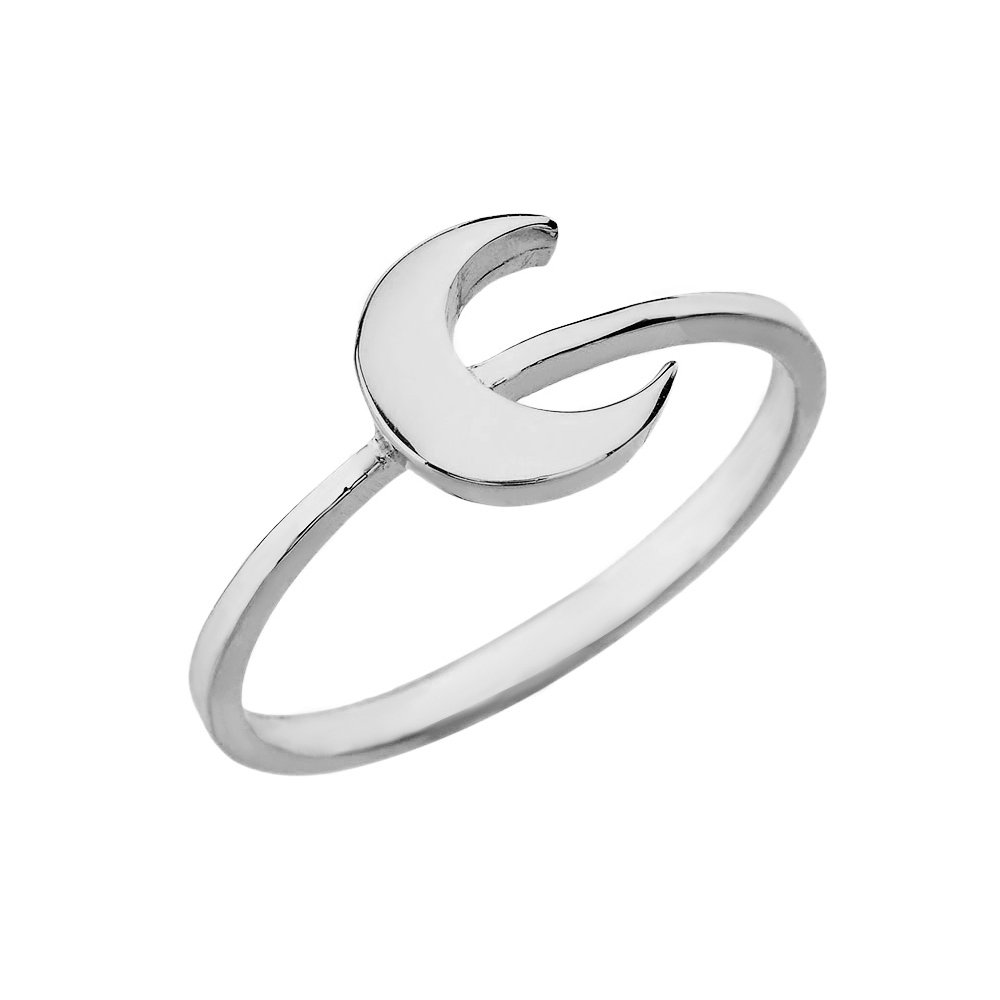 10K White Gold High Polish Crescent Moon Stackable Ring - Perfect for Layering, Everyday Wear & Gift Giving
