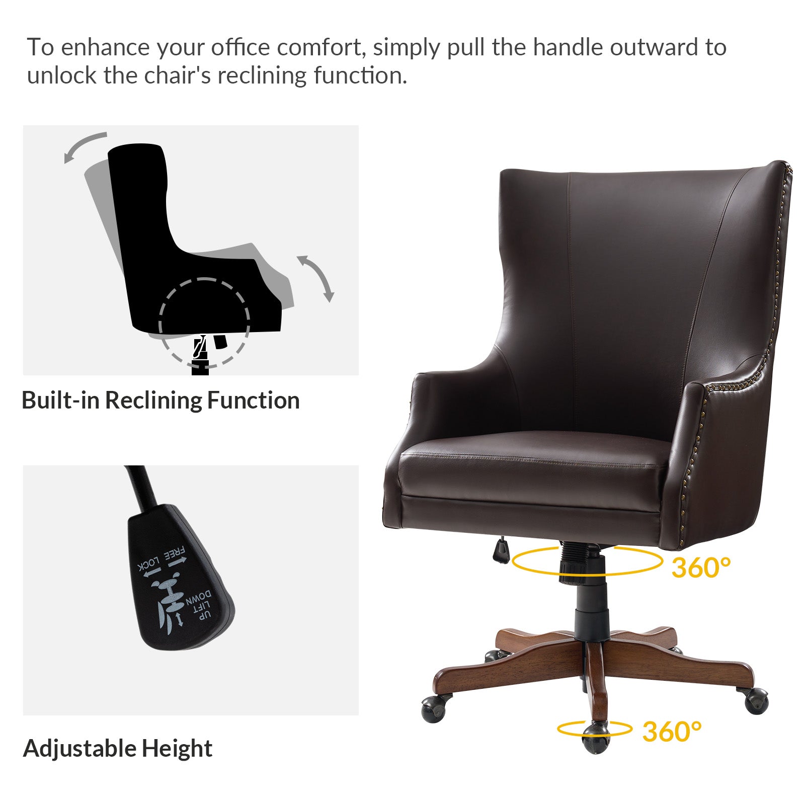 Caesar Classic Modern Office Chair with Elegant Copper Nailheads - Ergonomic Executive Desk Chair for Home & Office Workspace - Perfect for Professionals, Gamers and Remote Workers