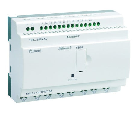 Millennium 3 Essential CB20 12I/8O R Controller - 12 On/Off Inputs, 6 Analog Inputs, 8 Static Relay Outputs (4 PWM), 24VDC Power Supply with Green Display - Ideal for Industrial Automation, HVAC Systems, and Smart Building Control