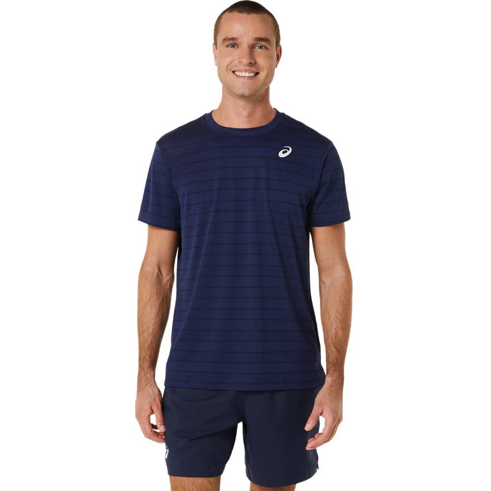 ASICS Men's Court Stripe Performance Tennis Polo Shirt - Breathable Quick-Dry Activewear (Midnight Blue) - Perfect for Tennis, Golf & Casual Wear