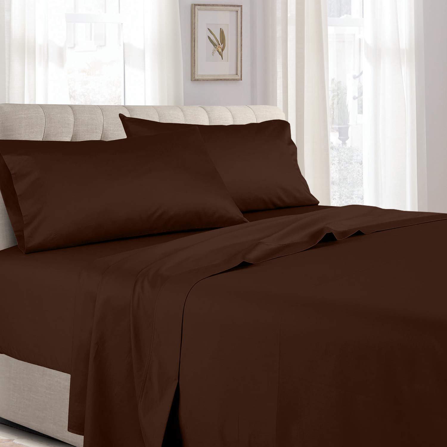 Royal Tradition 300 Thread Count 100% Cotton 4-Piece California King Sheet Set with Deep Pockets - Chocolate Brown - Ultra Soft Luxury Bedding for Hotel-Style Comfort in Master Bedrooms & Guest Rooms