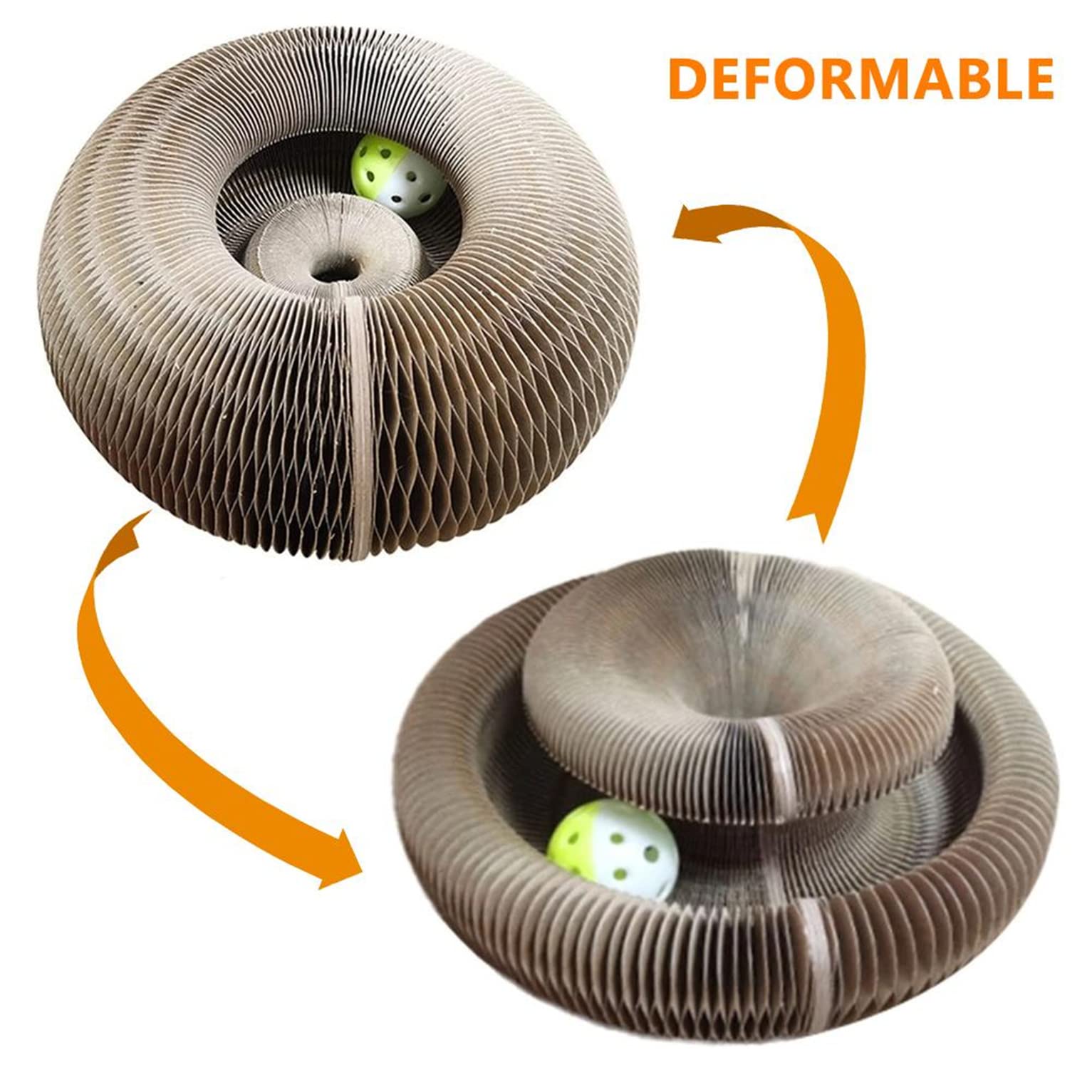 Foldable Cat Scratching Board with Bell Ball - Interactive Cat Toy for Kittens & Adult Cats | Durable Pet Furniture for Training & Exercise (24x24x10cm) - Perfect for Indoor Play & Stress Relief