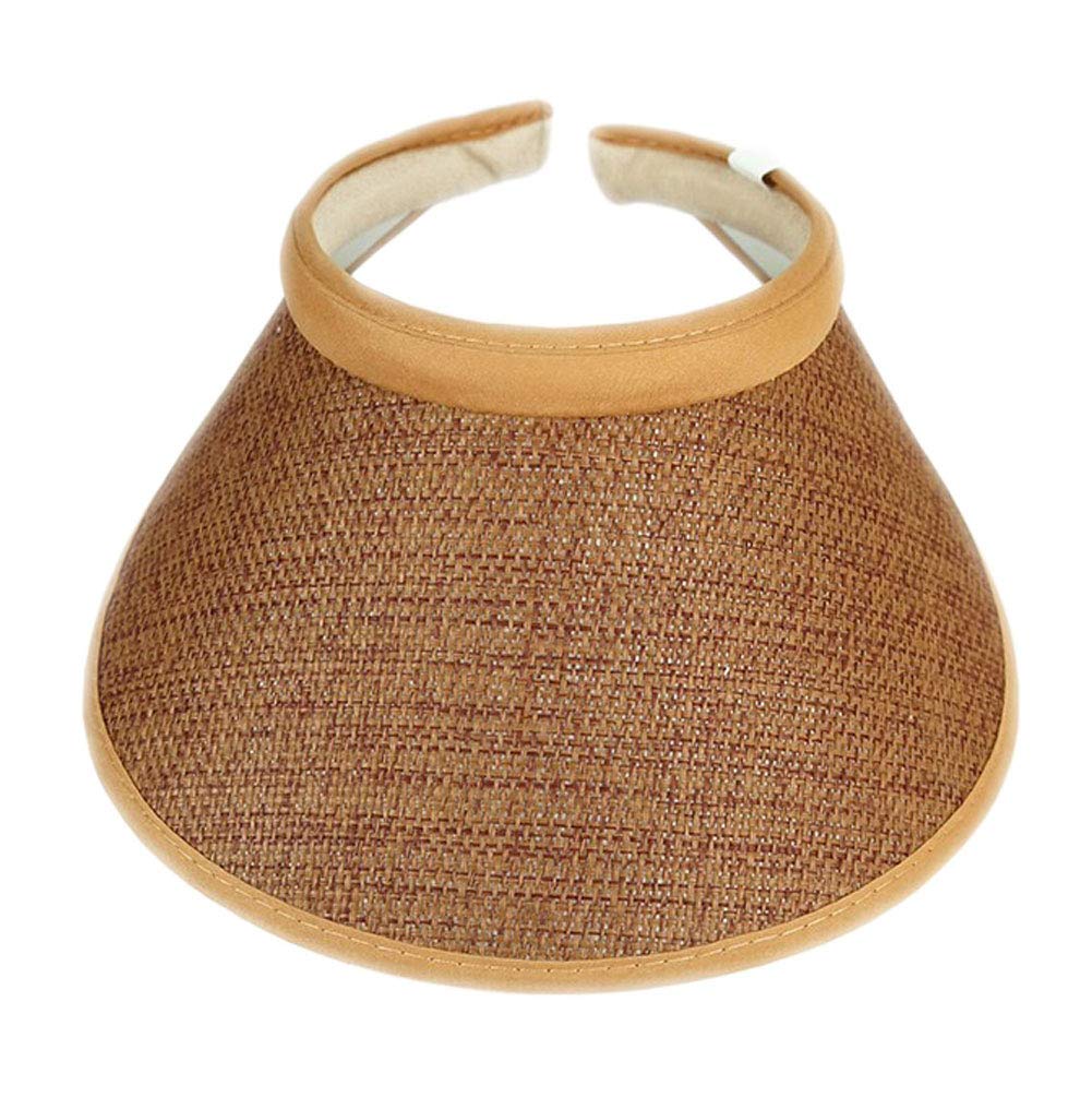 Big Sun Visor Hat - Solid Color Paper Straw Clip On Sun Protection Visor (Tan) | UV Protection for Outdoor Activities, Beach, Golf, Gardening & Driving