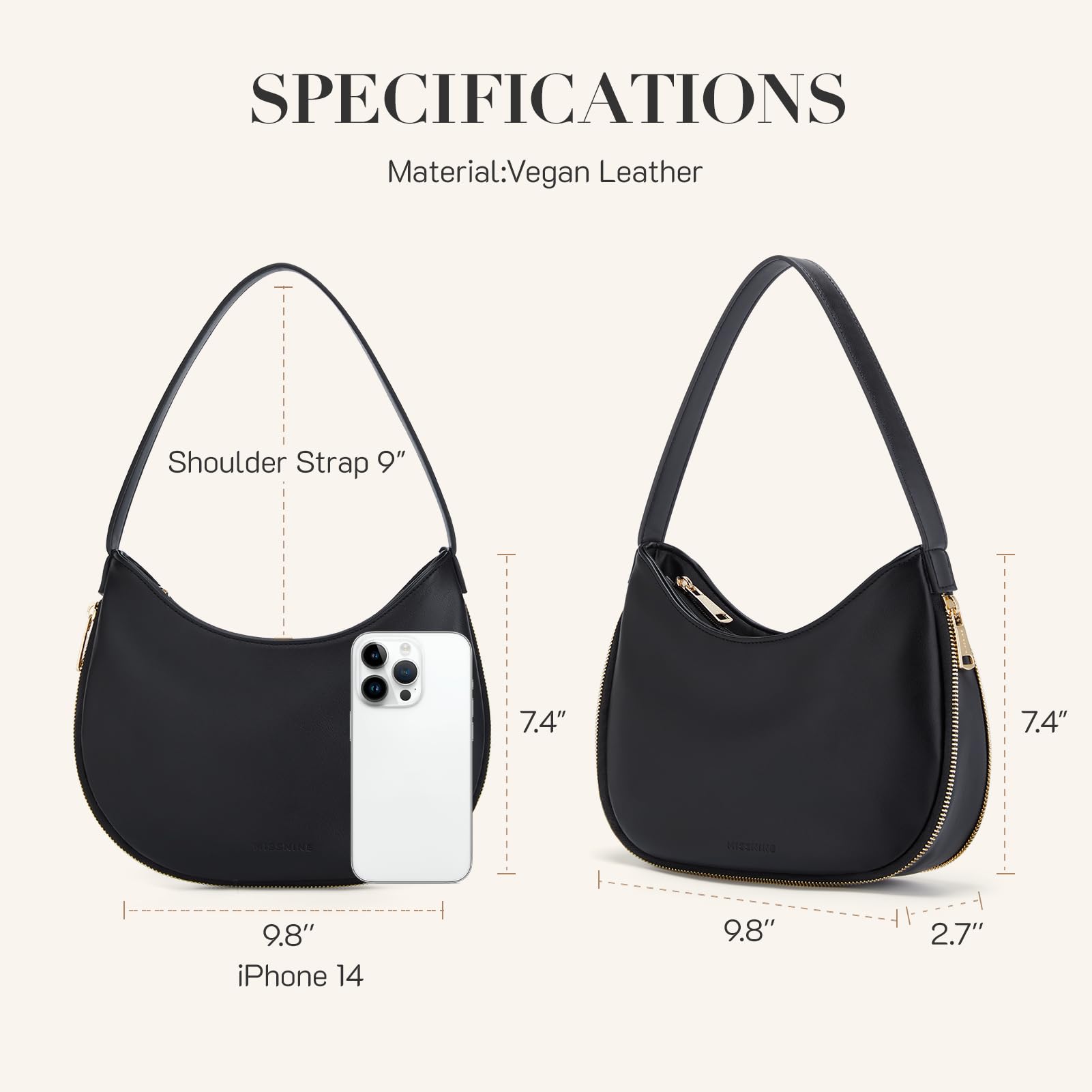 Missnine Vegan Leather Shoulder Bag for Women - Small Crossbody Purse with Expansion Zipper, Crescent Hobo Clutch Handbag | Perfect for Work, Travel & Evening Out