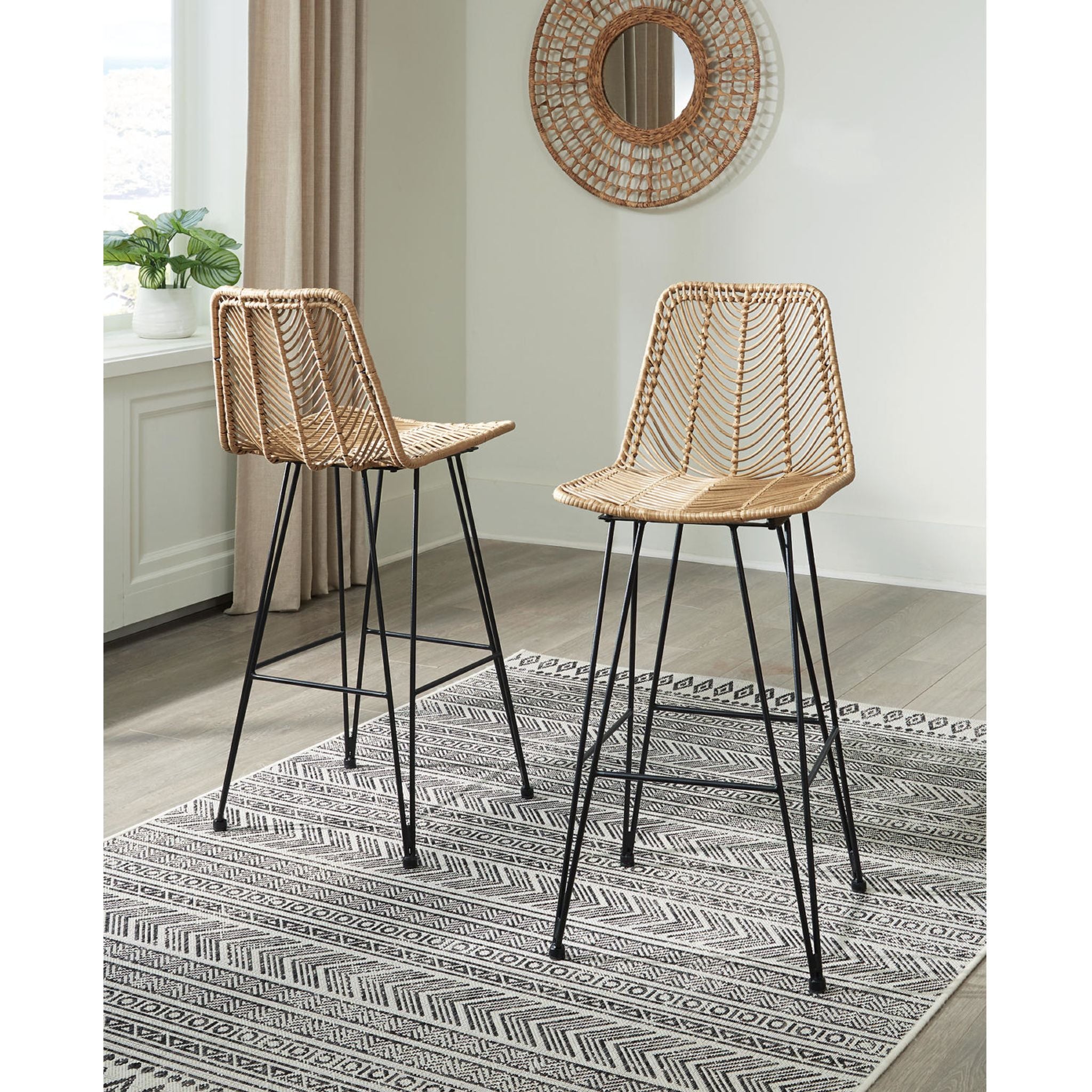 Angentree Bar Height Stool - Natural & Black Wooden Counter Stool with Back Support (D434 230) - Perfect for Kitchen Islands, Breakfast Bars & Home Bars