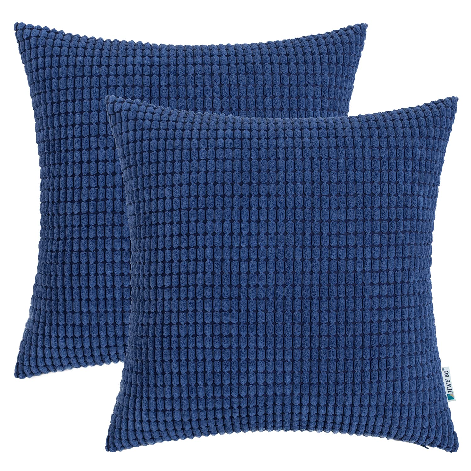 HWY 50 Corduroy Throw Pillow Covers 20x20 Inch - Soft Solid Navy Blue Decorative Cushion Covers Set of 2 for Sofa, Living Room, Bed - Corn Texture Accent Pillow Cases for Home Decor