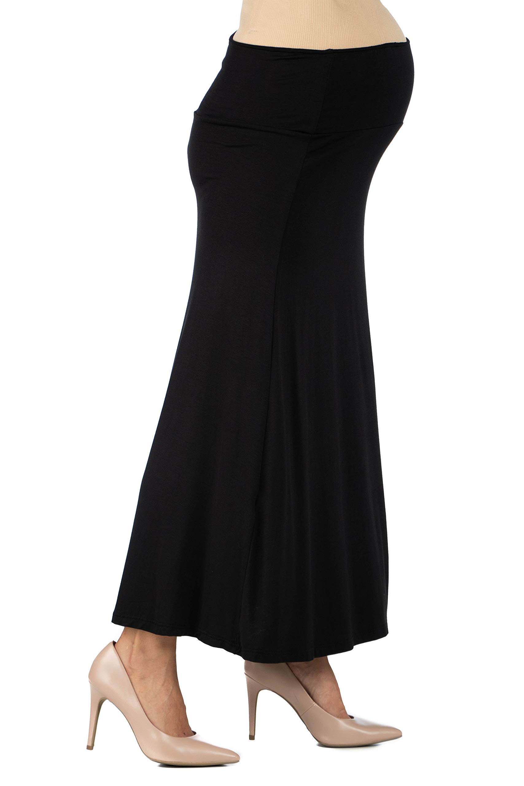 24seven Comfort Maternity Maxi Skirt for Women - Stretchy Elastic Waist Long Flared Dress Skirt | Pregnancy Clothes for Work, Church & Special Occasions