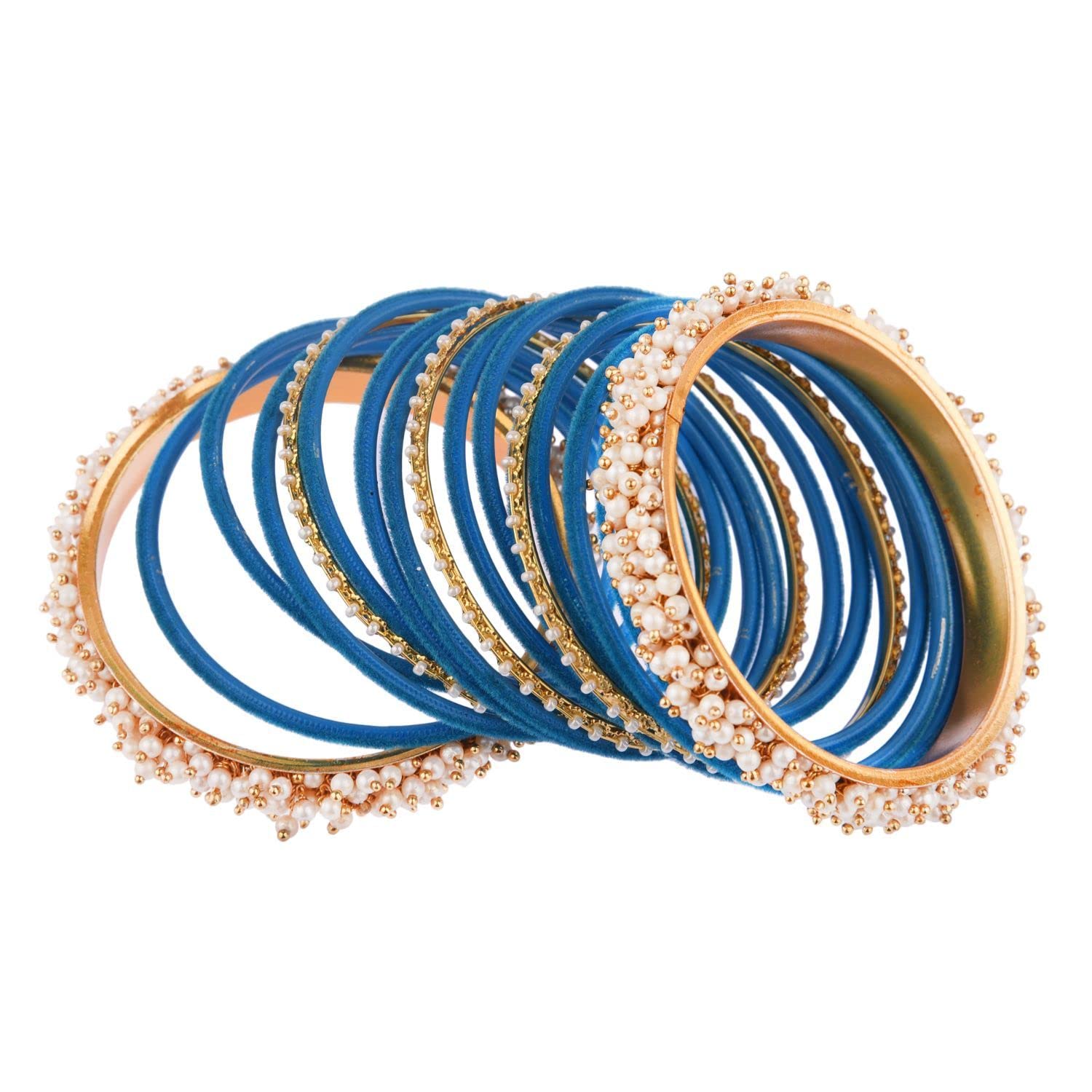 Elegant Velvet Bangles for Women - Faux Pearl Bracelet Set | Indian Jewelry for Wedding & Bridal | Boho Fashion Accessories | Perfect for Parties, Festivals & Special Occasions