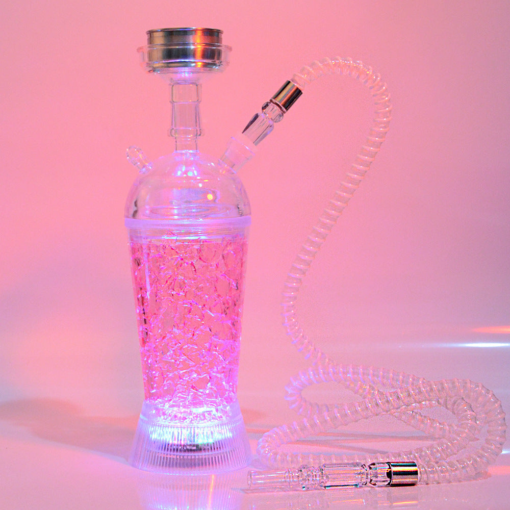 LED Light Up Acrylic Hookah Set with Stainless Steel Bowl, Hose & Charcoal Holder | Glow in The Dark Shisha Water Pipe for Parties & Home Relaxation | Jelly Hookah Bottle & Chicha Narguile Accessories