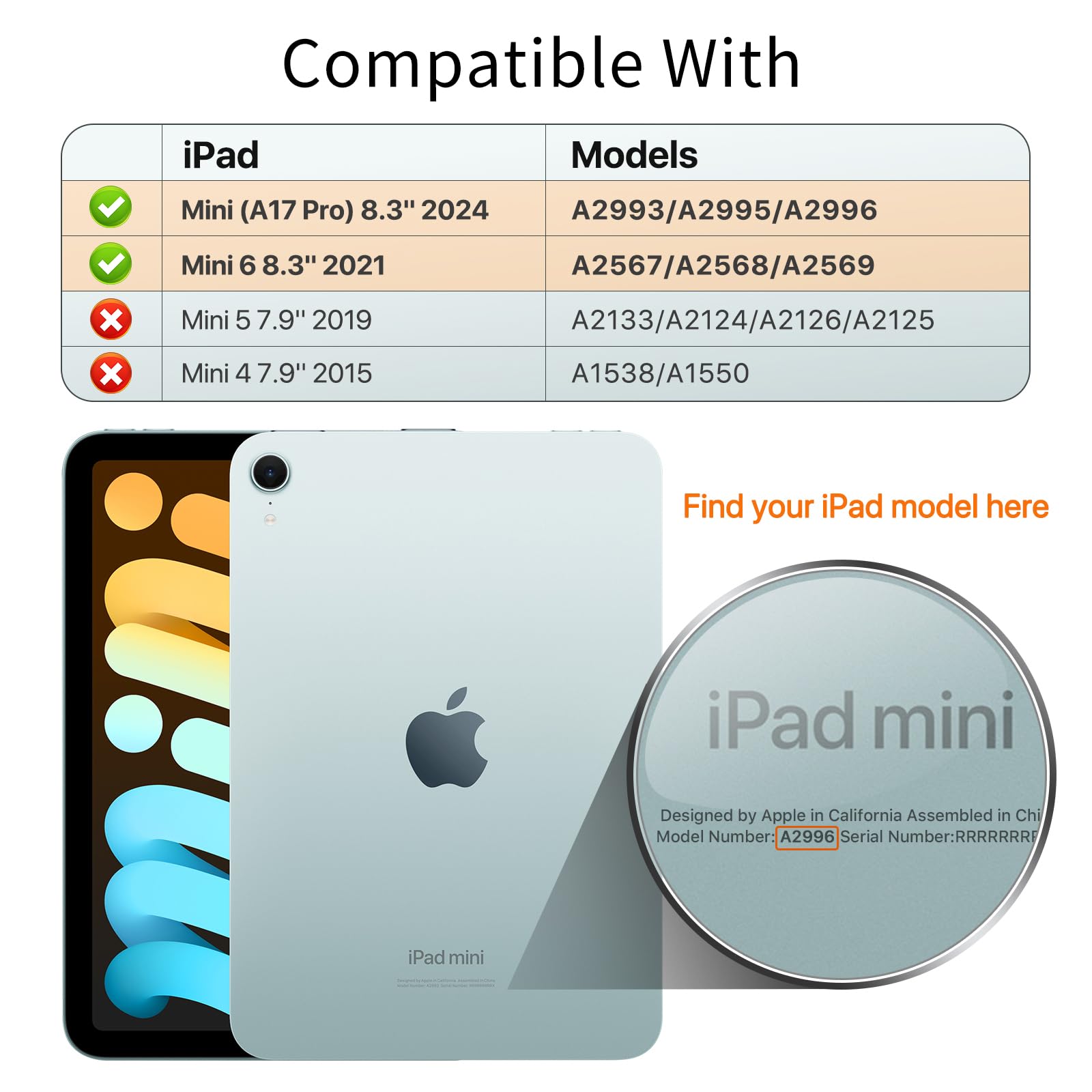 MoKo Slim Lightweight Protective Case for iPad Mini 7 (A17 Pro) 2024 & iPad Mini 6 2021 - 8.3 Inch Hard Back PC Shell Cover with Stand, Auto Wake/Sleep, Touch ID Support - Black | Perfect for Work, Travel & Home Use