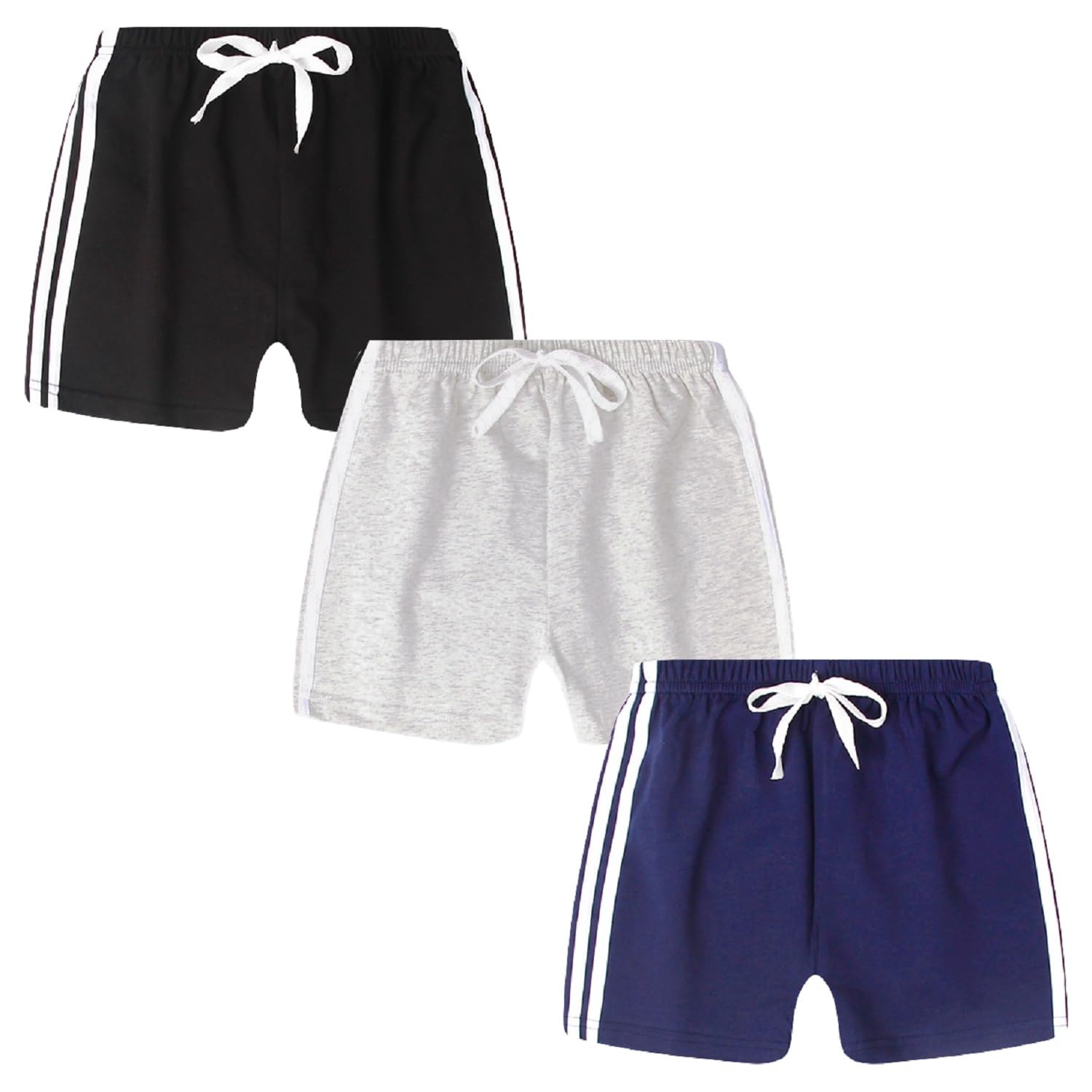 3 Pack Boys & Girls Active Running Shorts - Toddler Athletic Jogger Pants with Stripe for Summer Sports | Perfect for Playtime, Gym Class & Outdoor Adventures