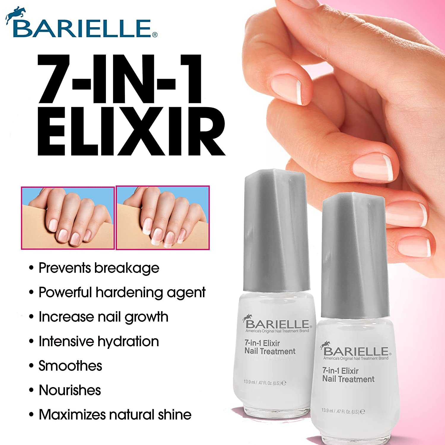 Barielle 7-In-1 Elixir Nail Treatment - Strengthen & Repair Damaged Nails - 0.5 oz - Perfect for Dry, Brittle Nails & Nail Growth - At-Home Nail Care Solution for Healthy, Beautiful Nails