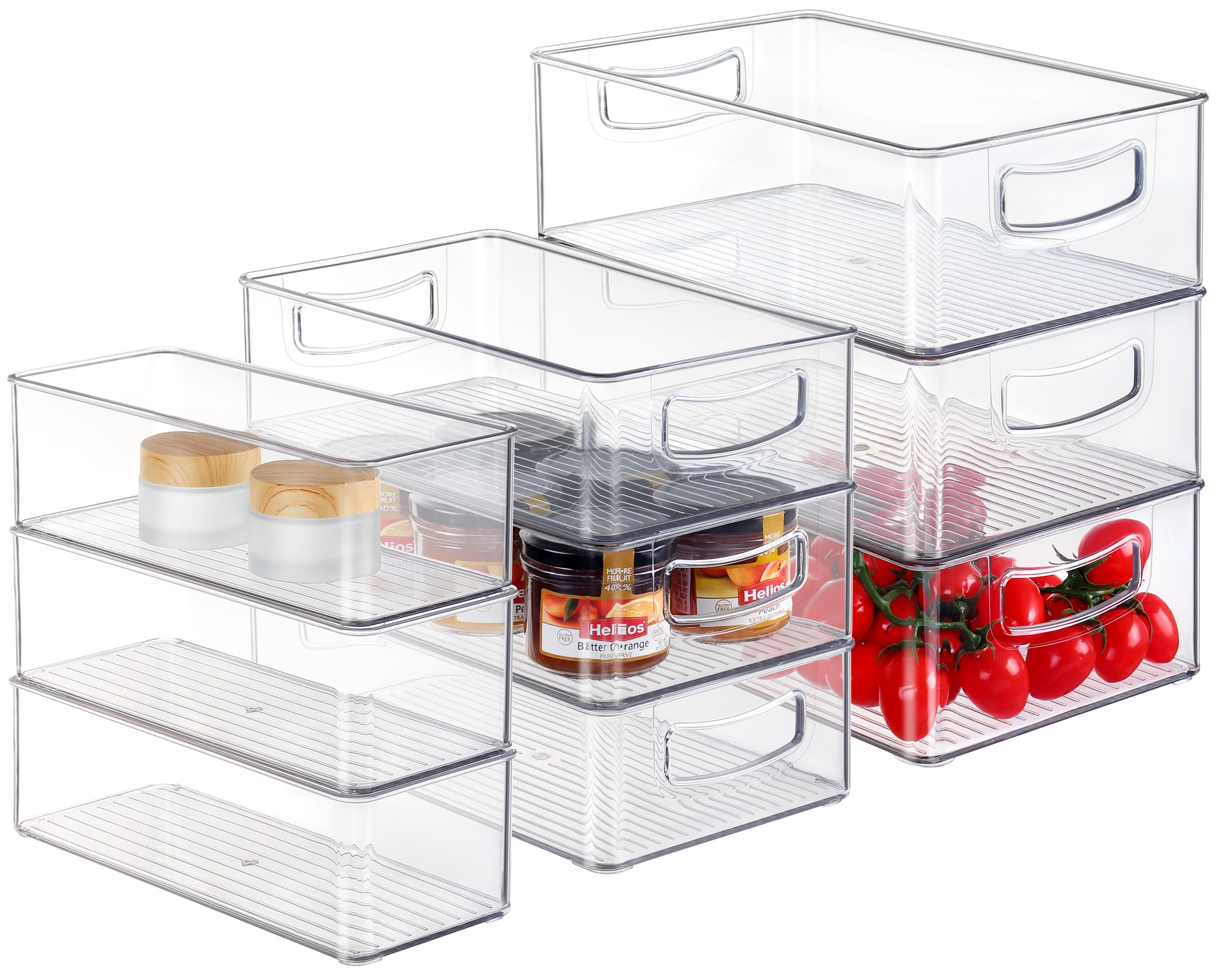9-Piece Stackable Clear Plastic Storage Bins Set - Organize Pantry, Cabinet & Kitchen - Perfect for Food, Toys & Home Organization