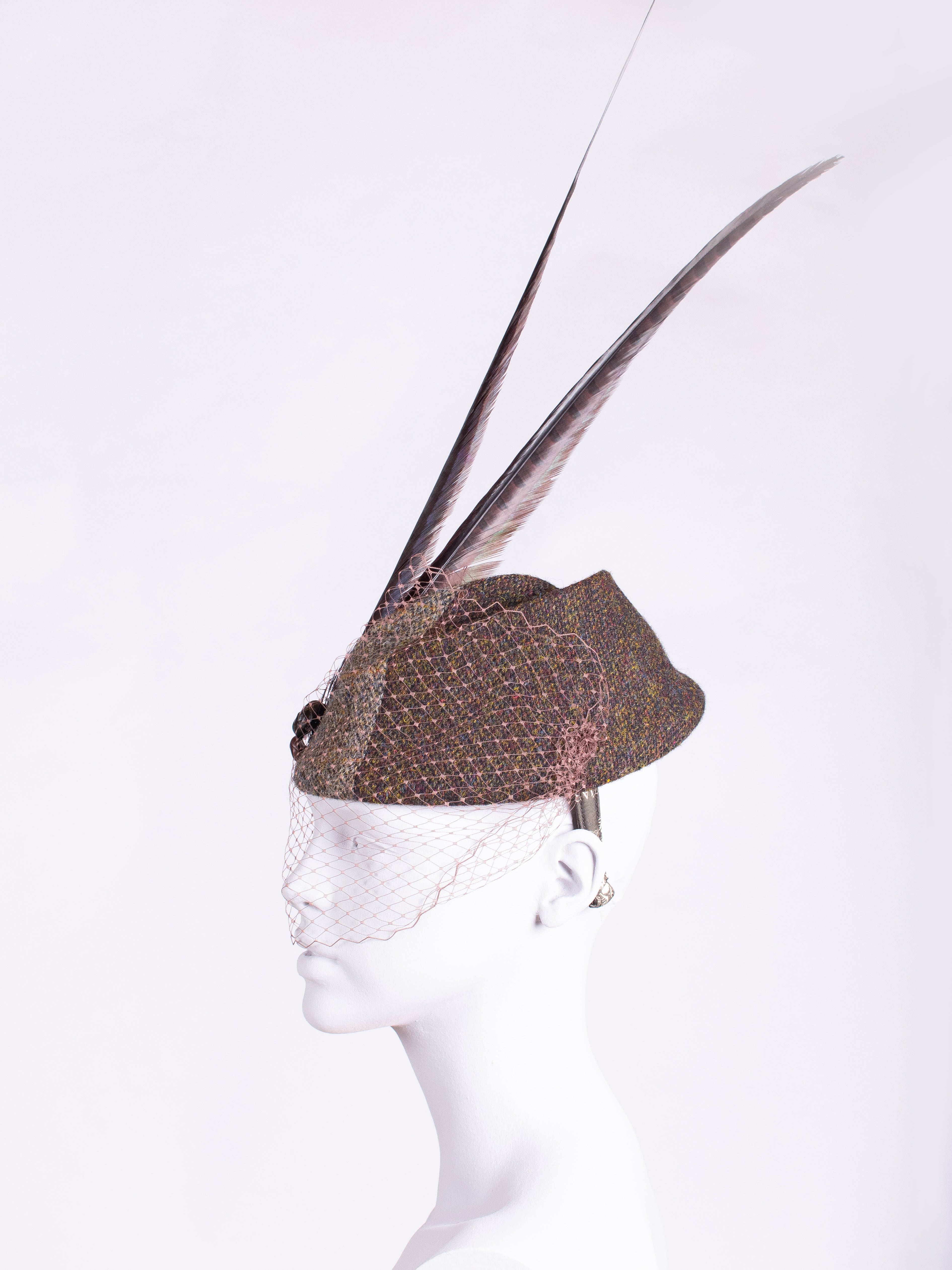 Highland Pleat With Veil - Sage & Chocolate Wedding Headpiece | Elegant Bridal Hair Accessory for Ceremonies & Photoshoots